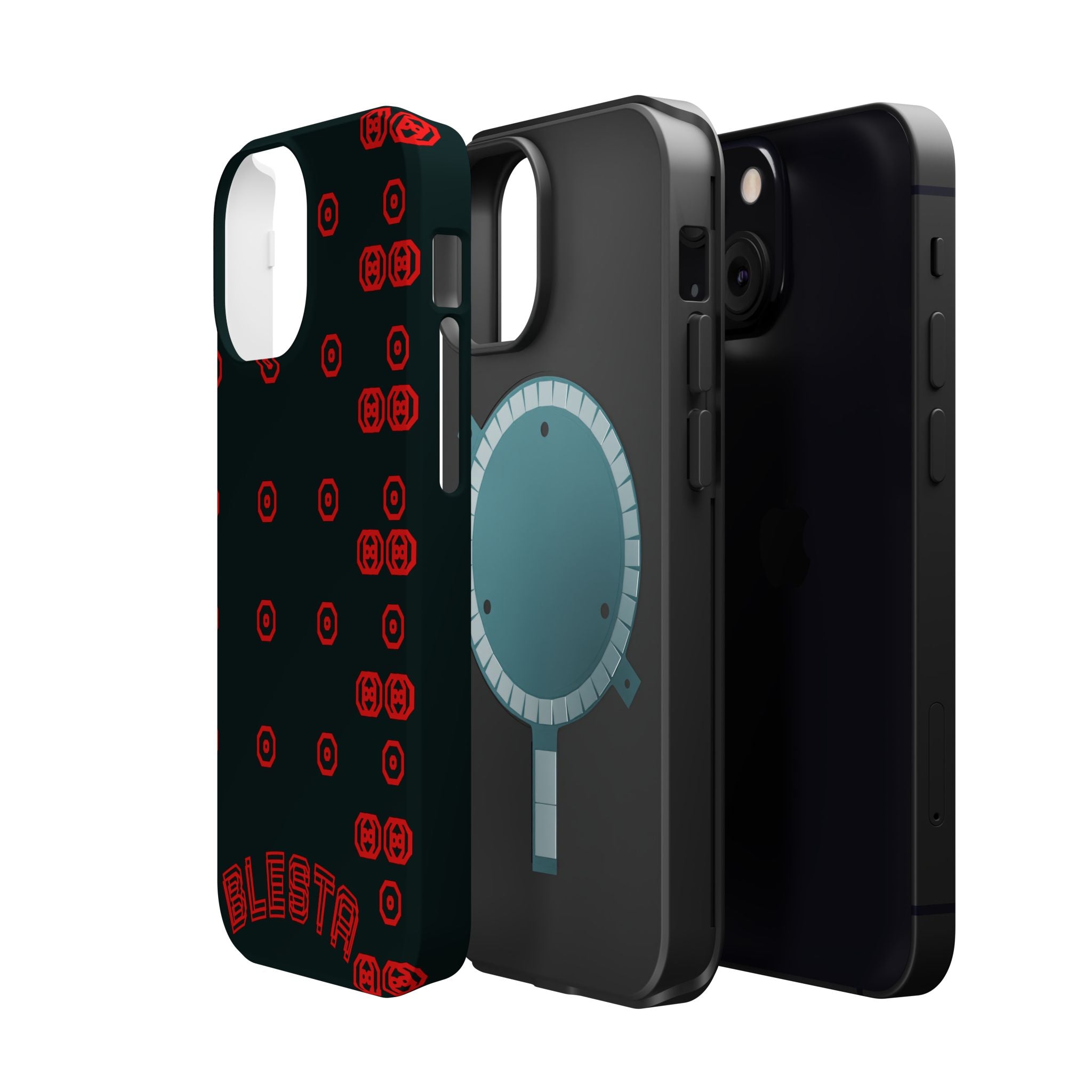 Phone Case — Black & Red Retro Pixel Pattern Magnetic Impact-Resistant Case