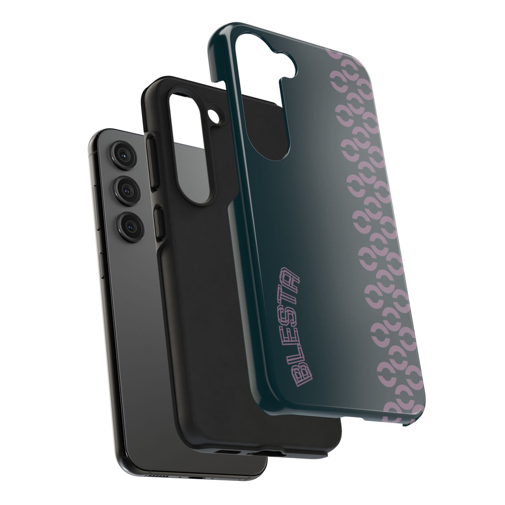 Tough Phone Case — Sleek Dark Teal with Geometric Stripe & “BLESTA” Accent