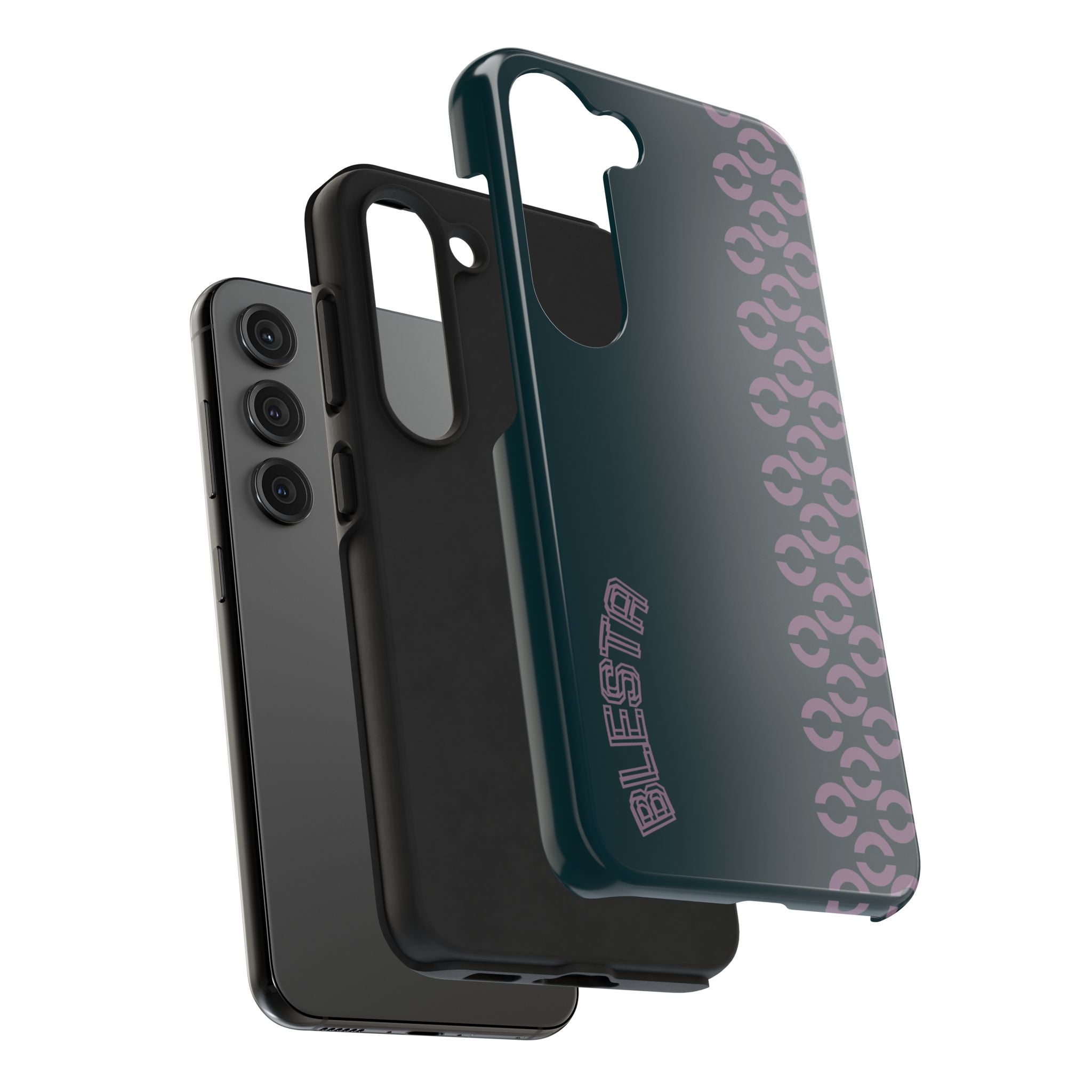 Tough Phone Case — Sleek Dark Teal with Geometric Stripe & “BLESTA” Accent