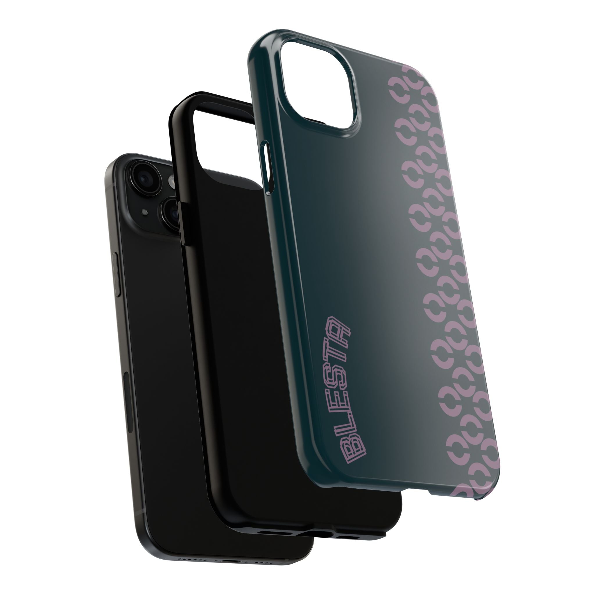Tough Phone Case — Sleek Dark Teal with Geometric Stripe & “BLESTA” Accent