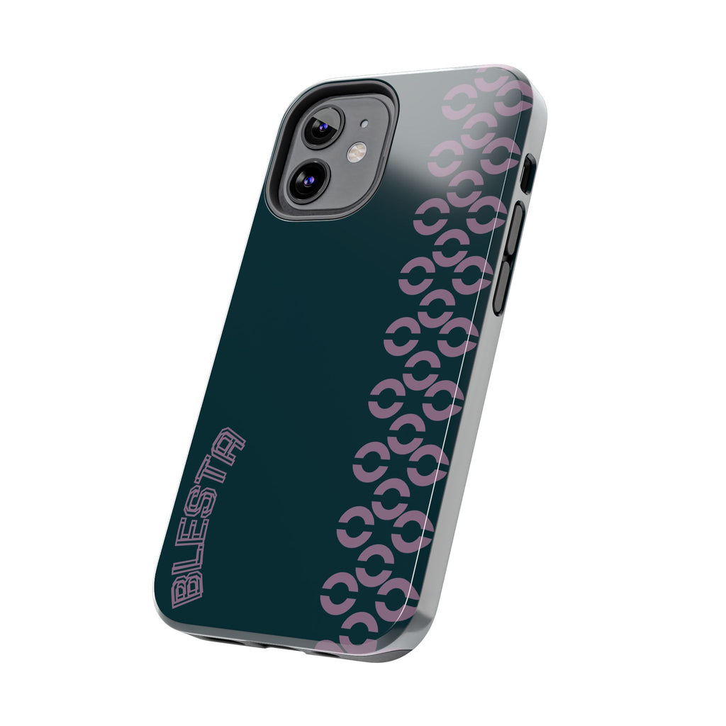 Tough Phone Case — Sleek Dark Teal with Geometric Stripe & “BLESTA” Accent