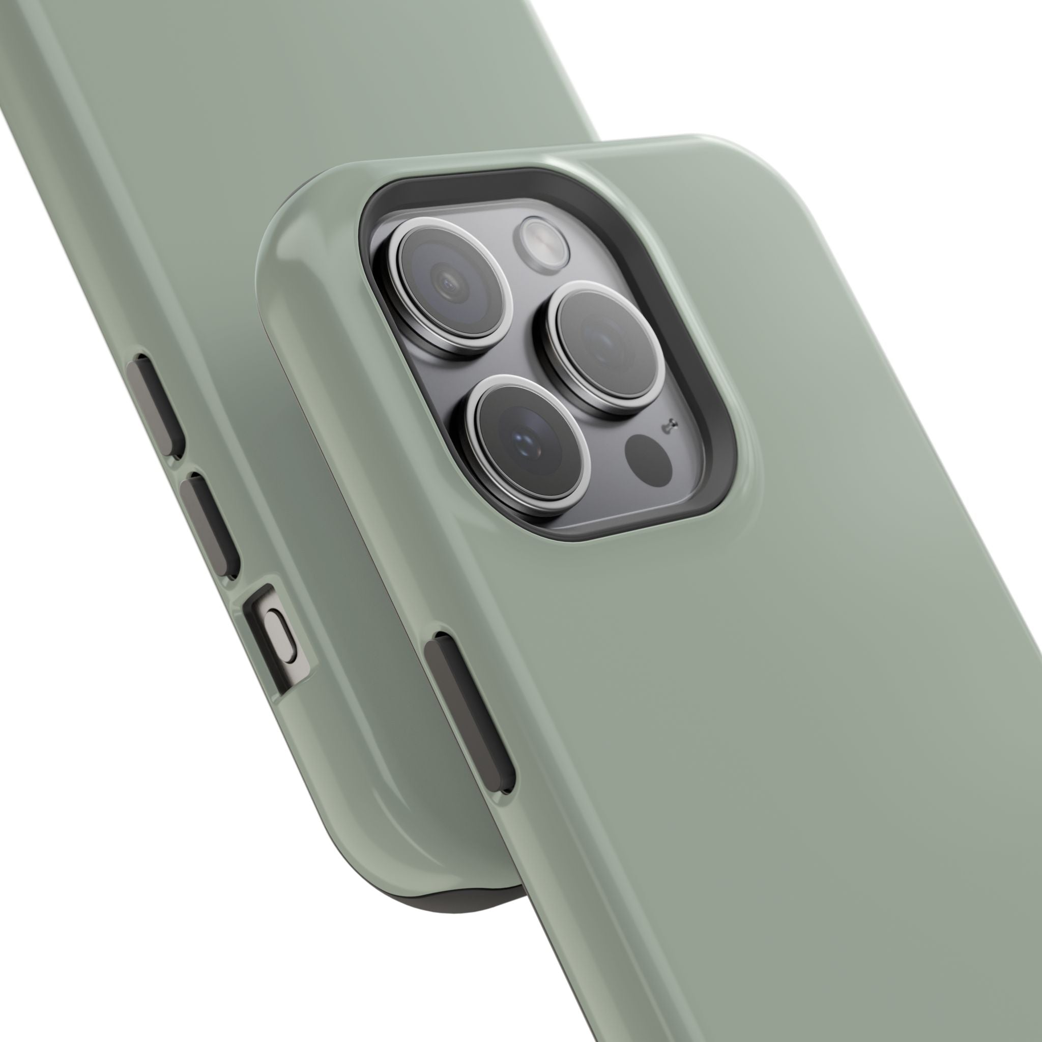 Magnetic Impact-Resistant Phone Case — Sage Green with Teal Geometric Stripe & “BLESTA” Text