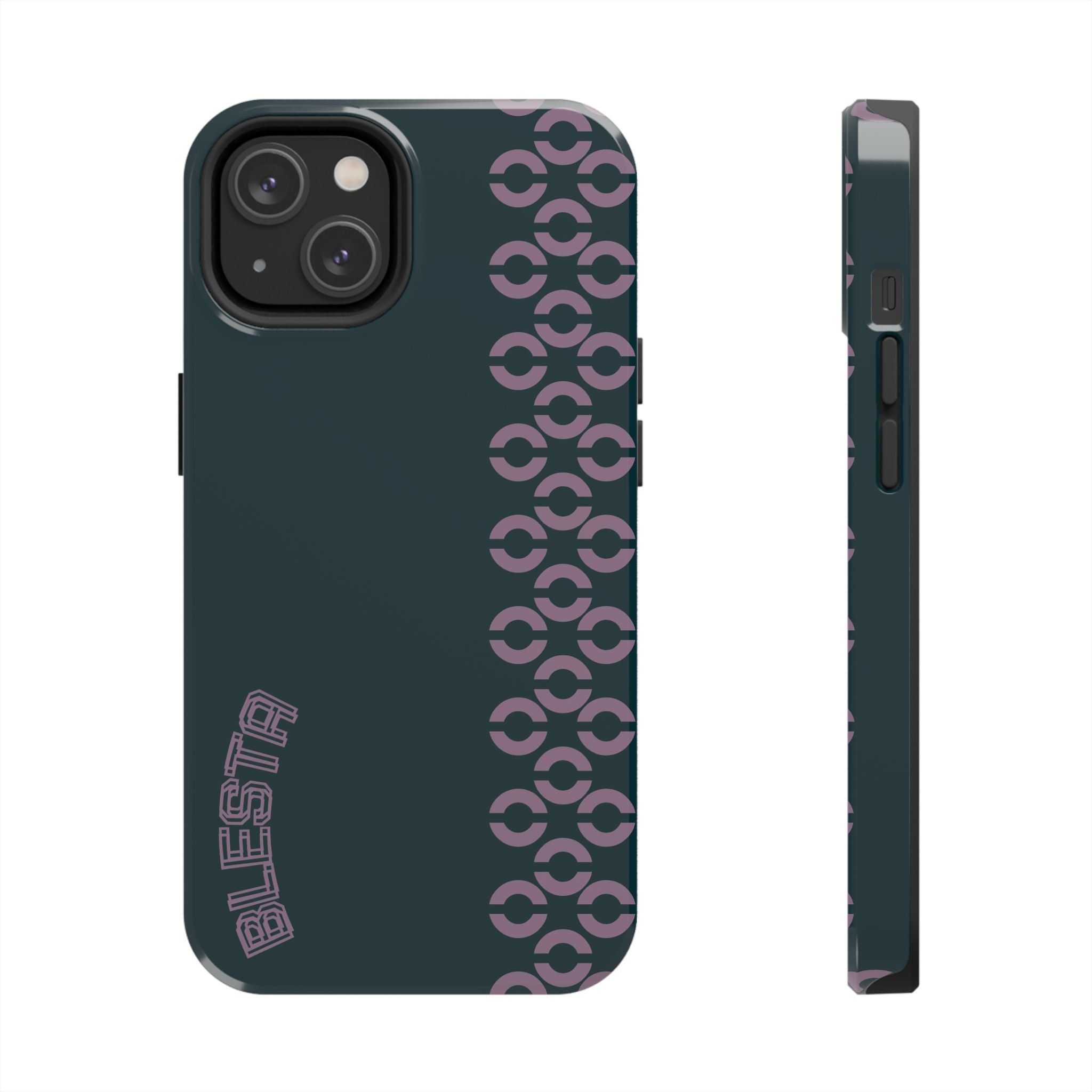 Tough Phone Case — Sleek Dark Teal with Geometric Stripe & “BLESTA” Accent