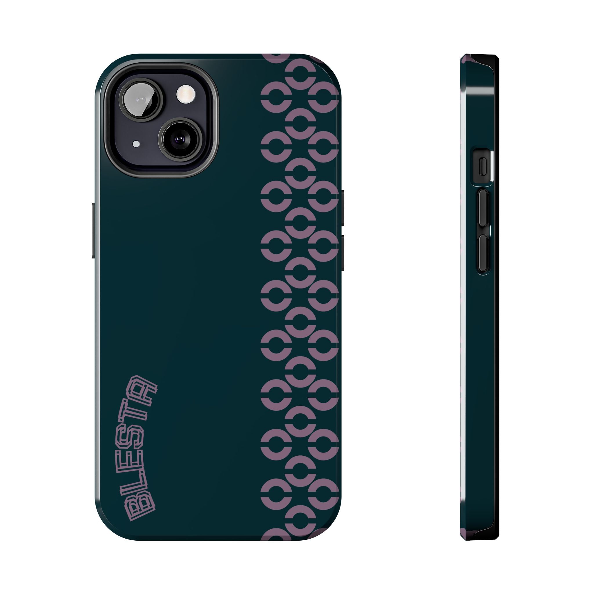 Tough Phone Case — Sleek Dark Teal with Geometric Stripe & “BLESTA” Accent