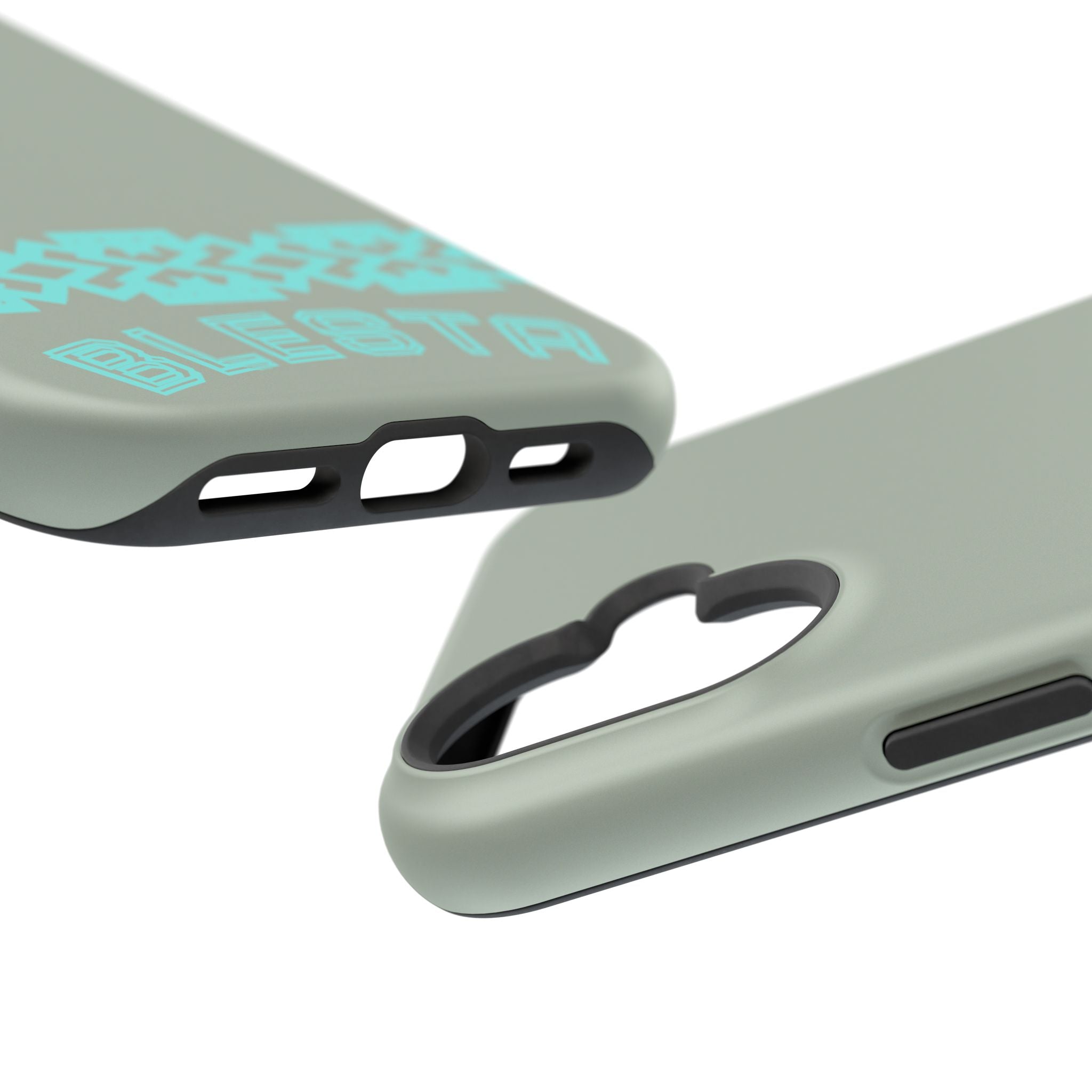 Magnetic Impact-Resistant Phone Case — Sage Green with Teal Geometric Stripe & “BLESTA” Text