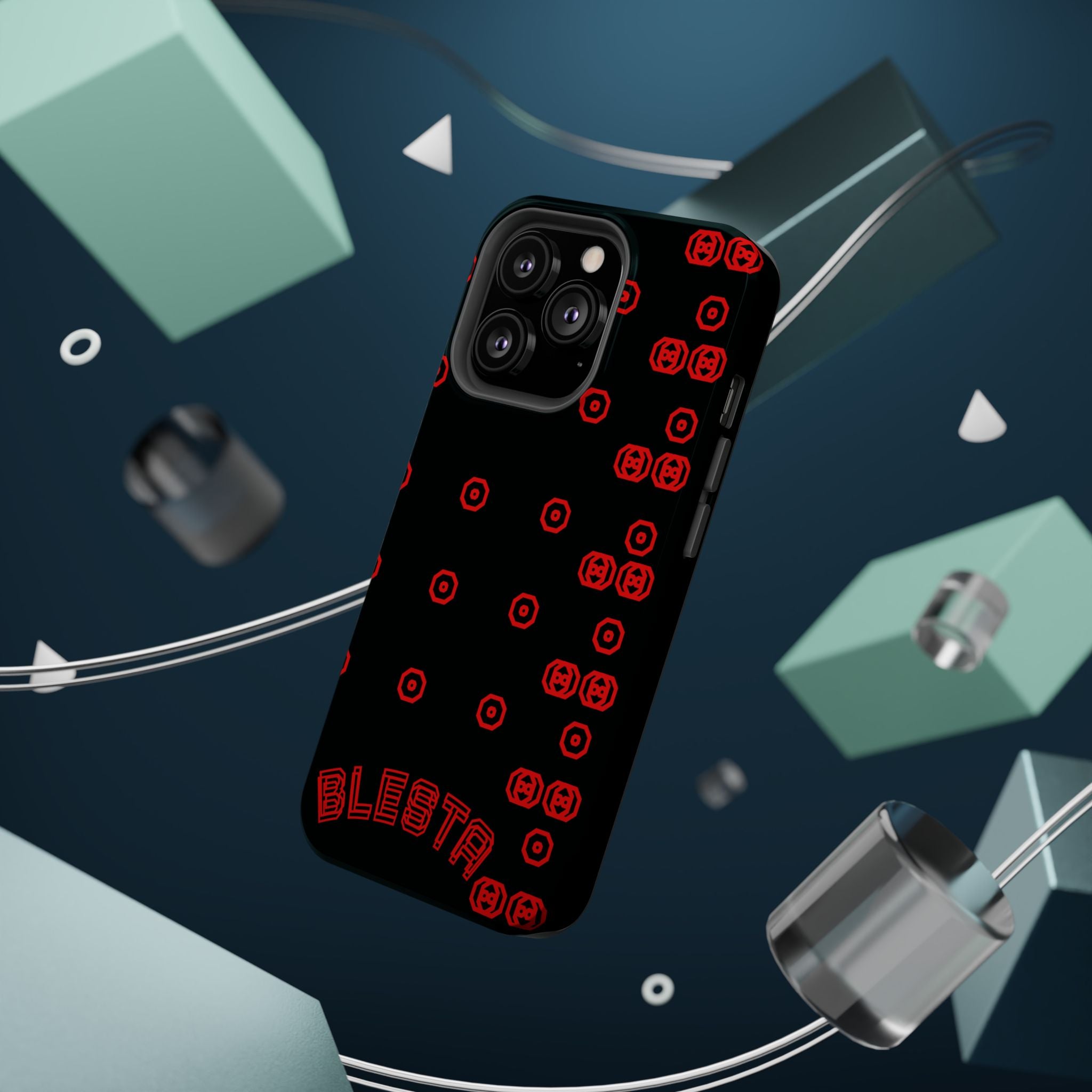 Phone Case — Black & Red Retro Pixel Pattern Magnetic Impact-Resistant Case