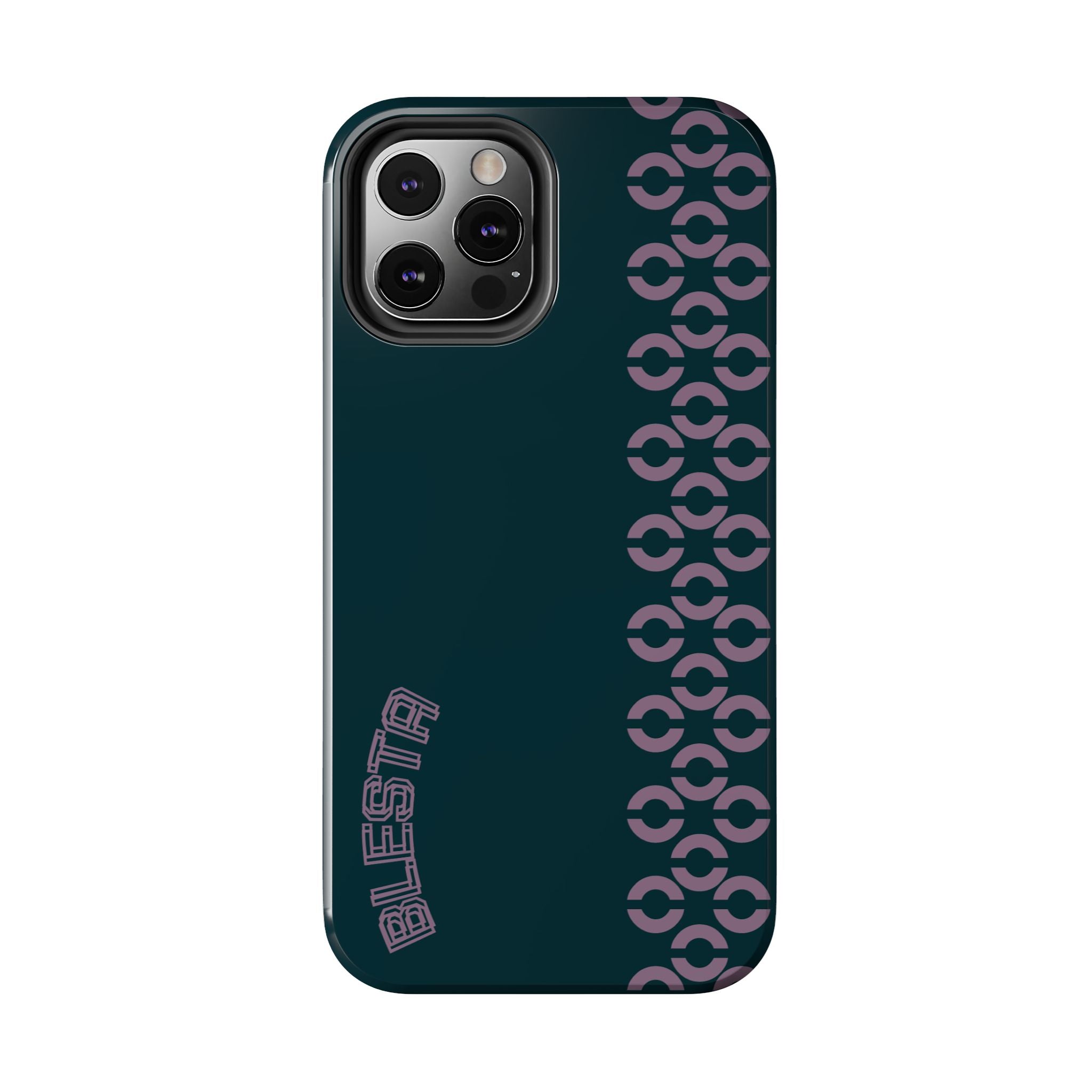 Tough Phone Case — Sleek Dark Teal with Geometric Stripe & “BLESTA” Accent
