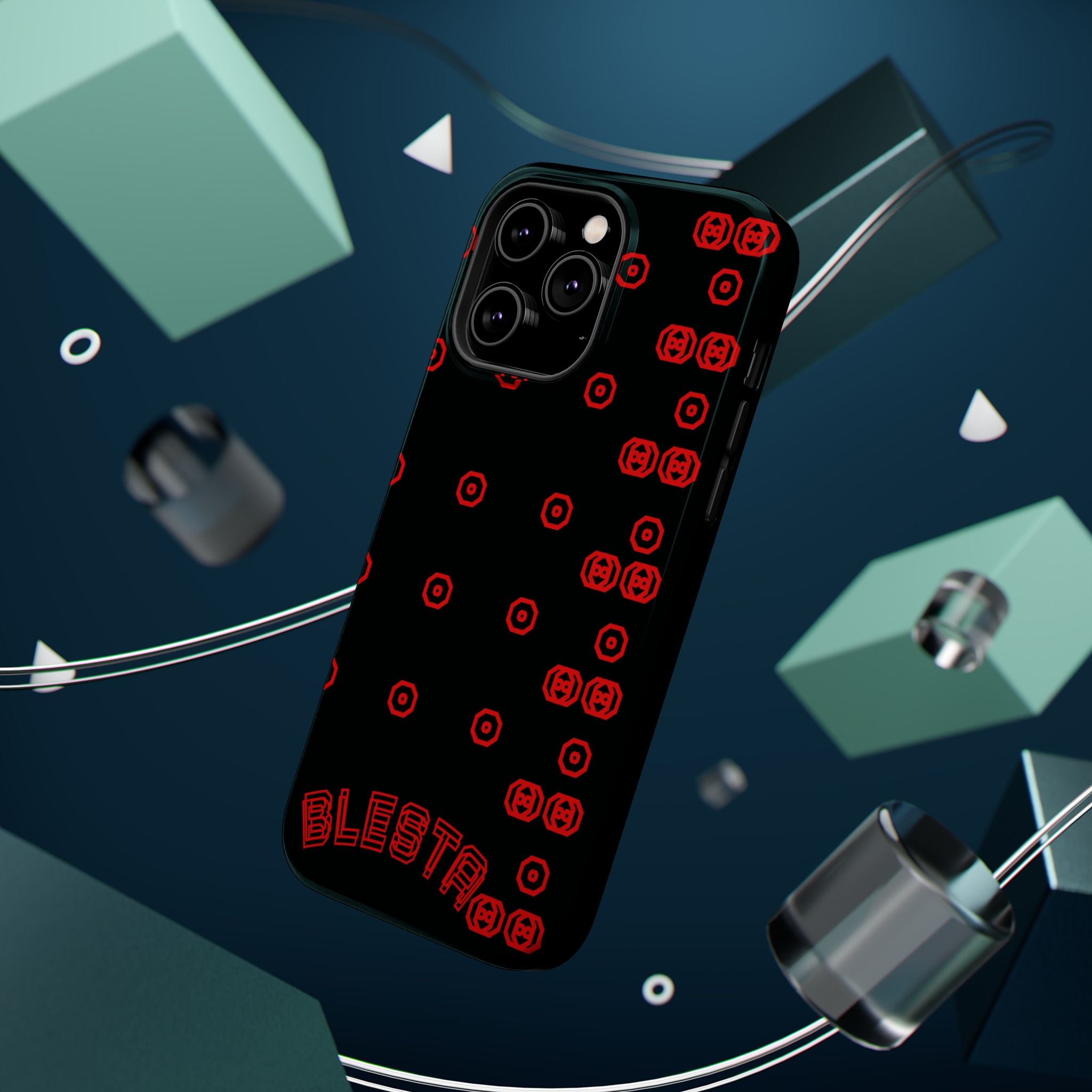 Phone Case — Black & Red Retro Pixel Pattern Magnetic Impact-Resistant Case