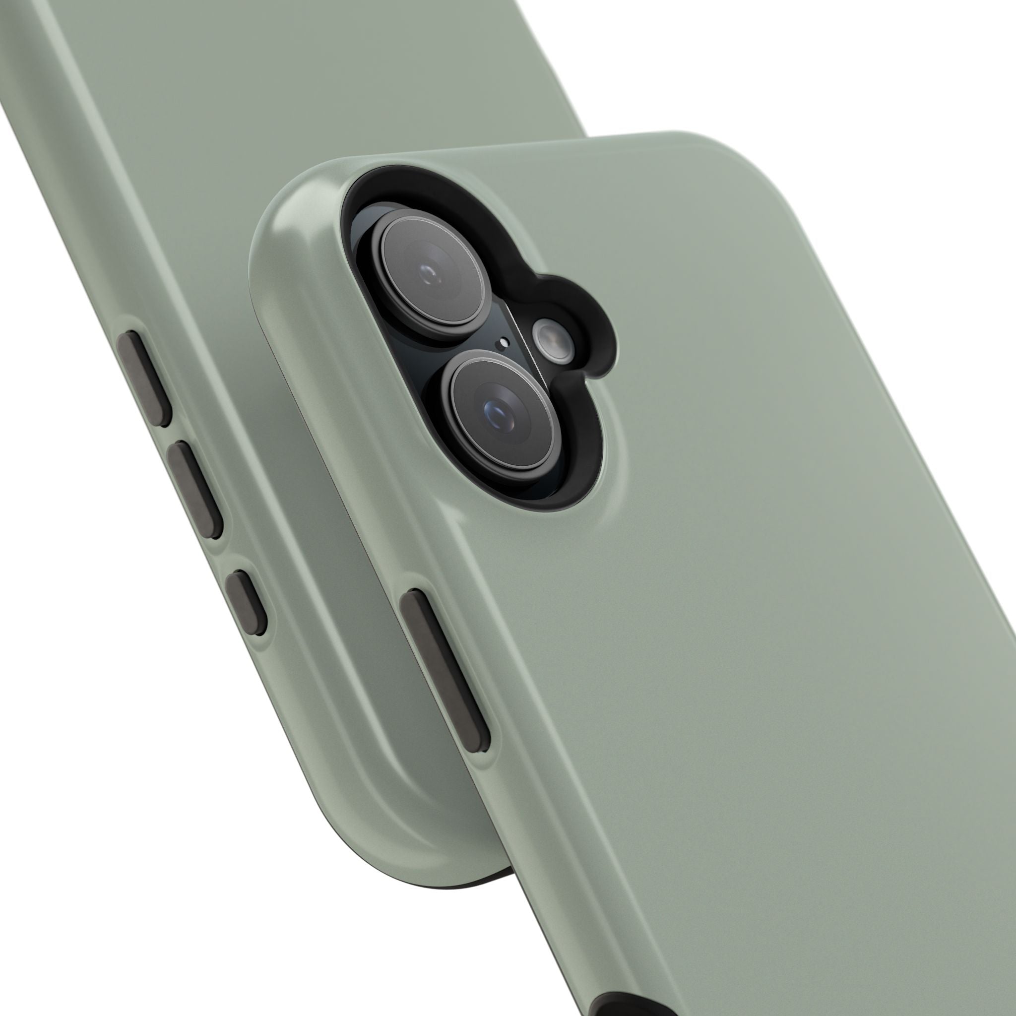 Magnetic Impact-Resistant Phone Case — Sage Green with Teal Geometric Stripe & “BLESTA” Text