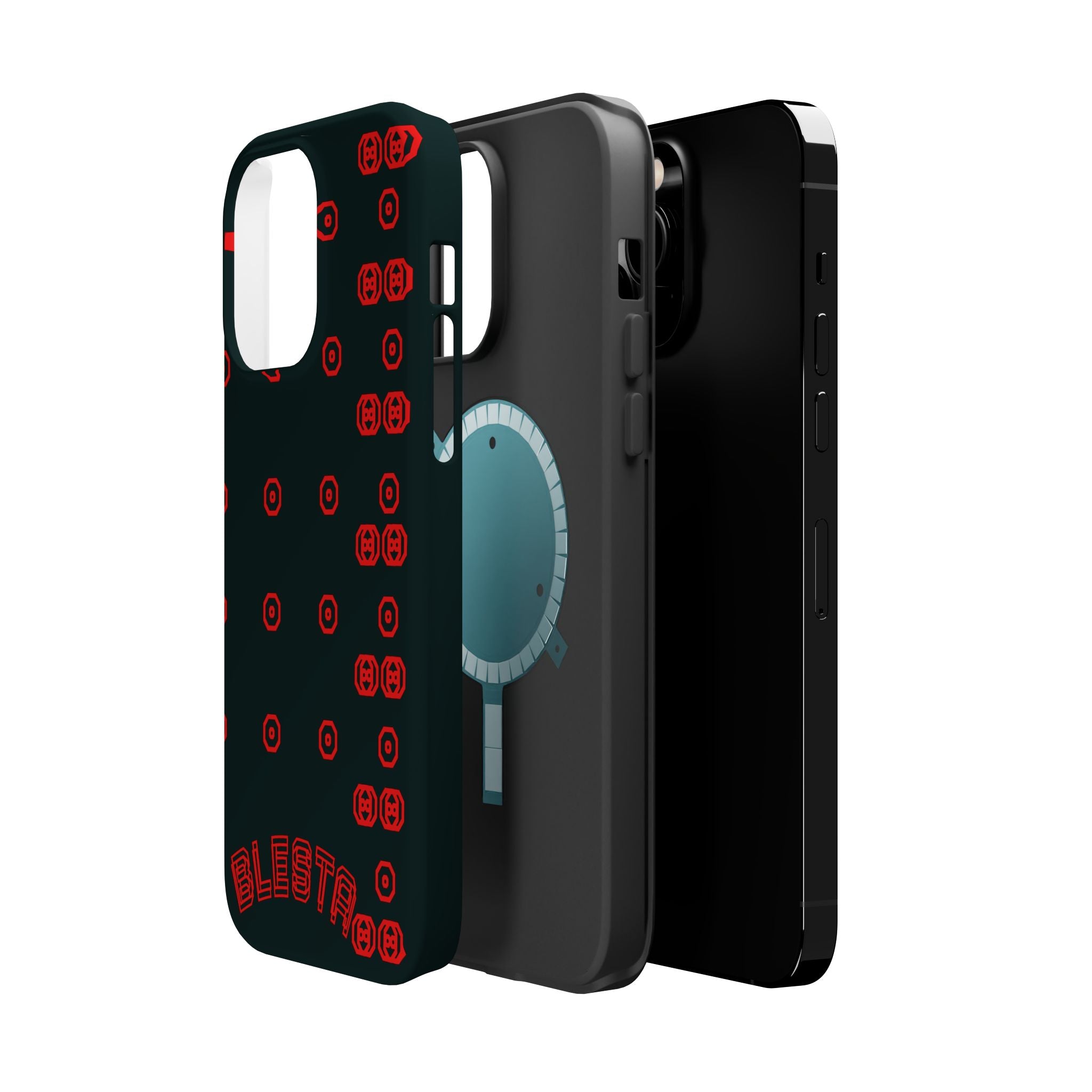 Phone Case — Black & Red Retro Pixel Pattern Magnetic Impact-Resistant Case