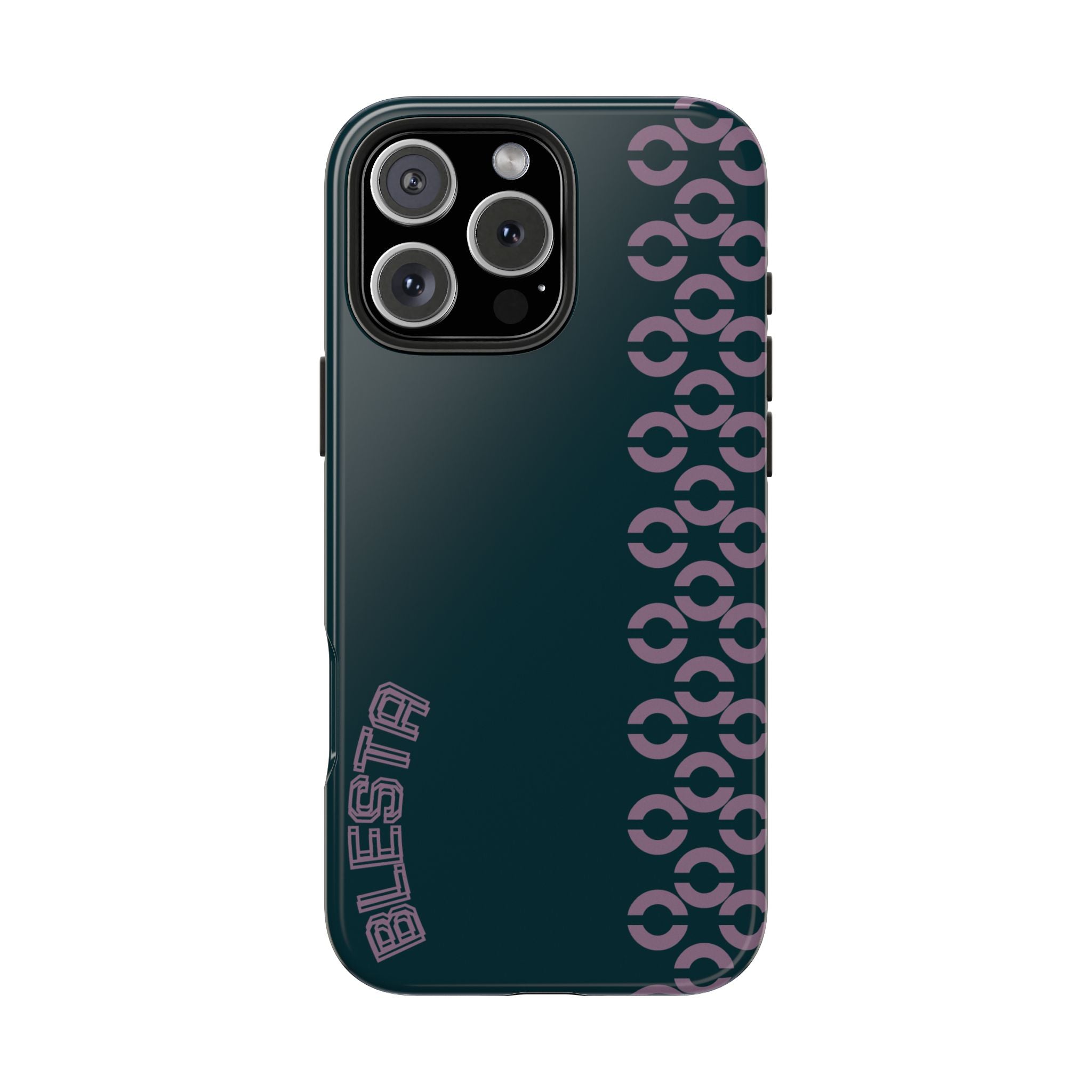 Tough Phone Case — Sleek Dark Teal with Geometric Stripe & “BLESTA” Accent