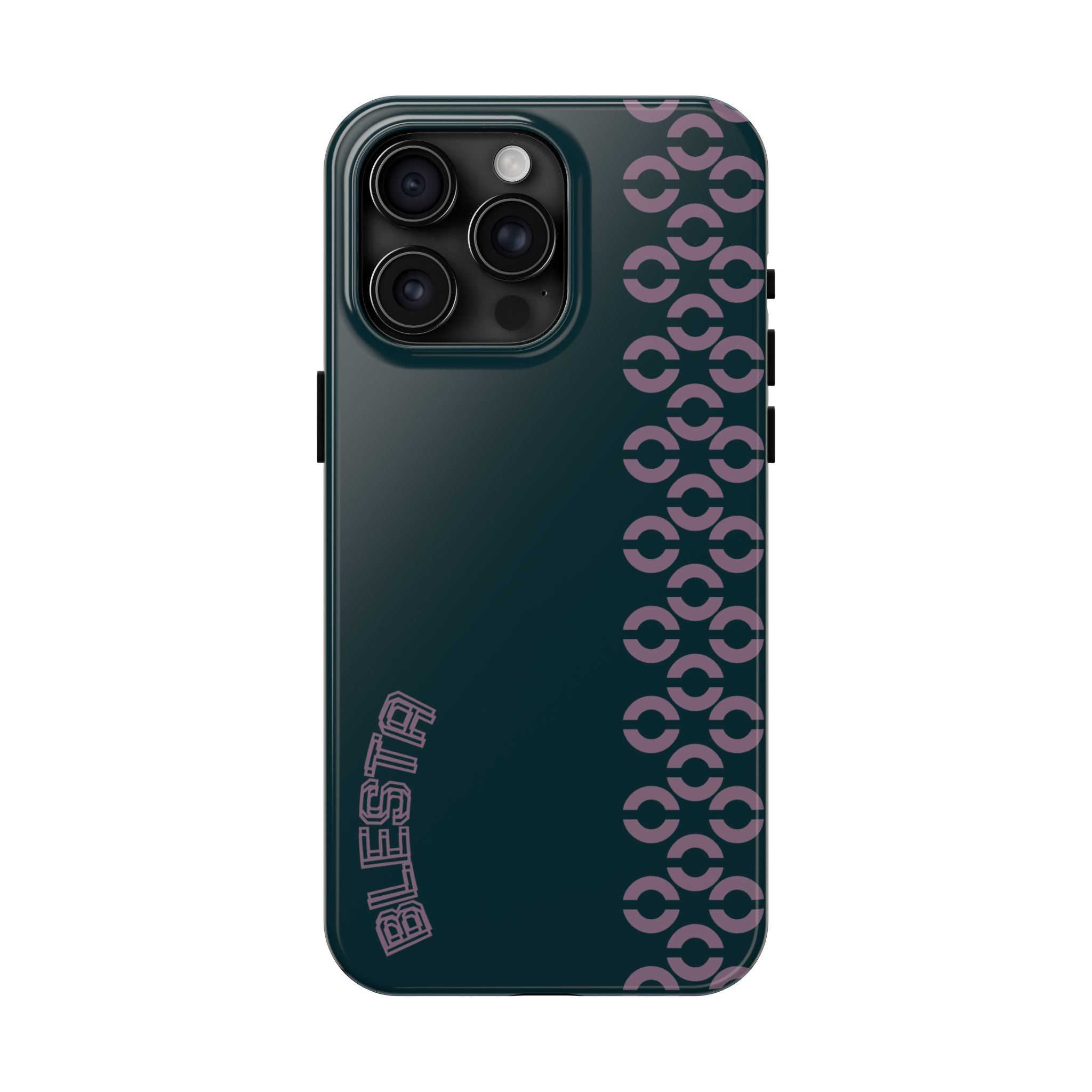 Tough Phone Case — Sleek Dark Teal with Geometric Stripe & “BLESTA” Accent