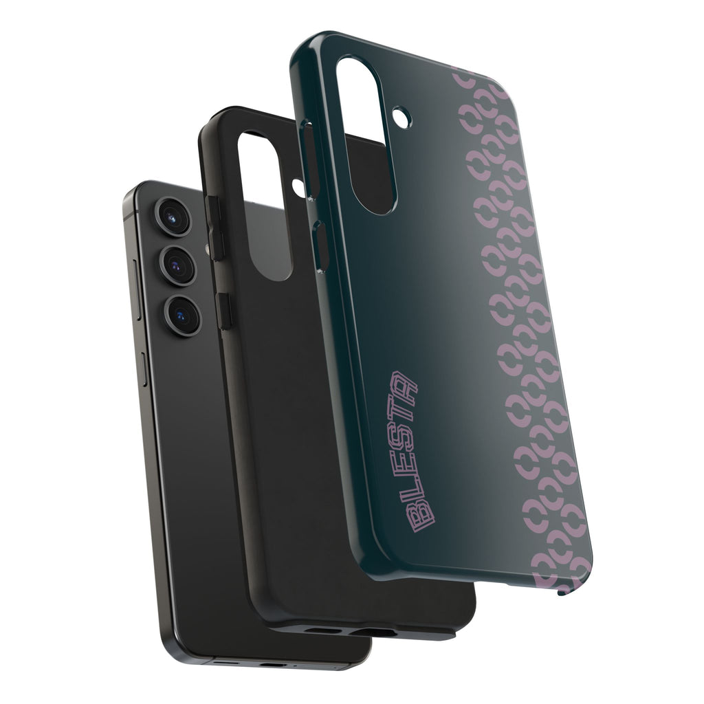Tough Phone Case — Sleek Dark Teal with Geometric Stripe & “BLESTA” Accent