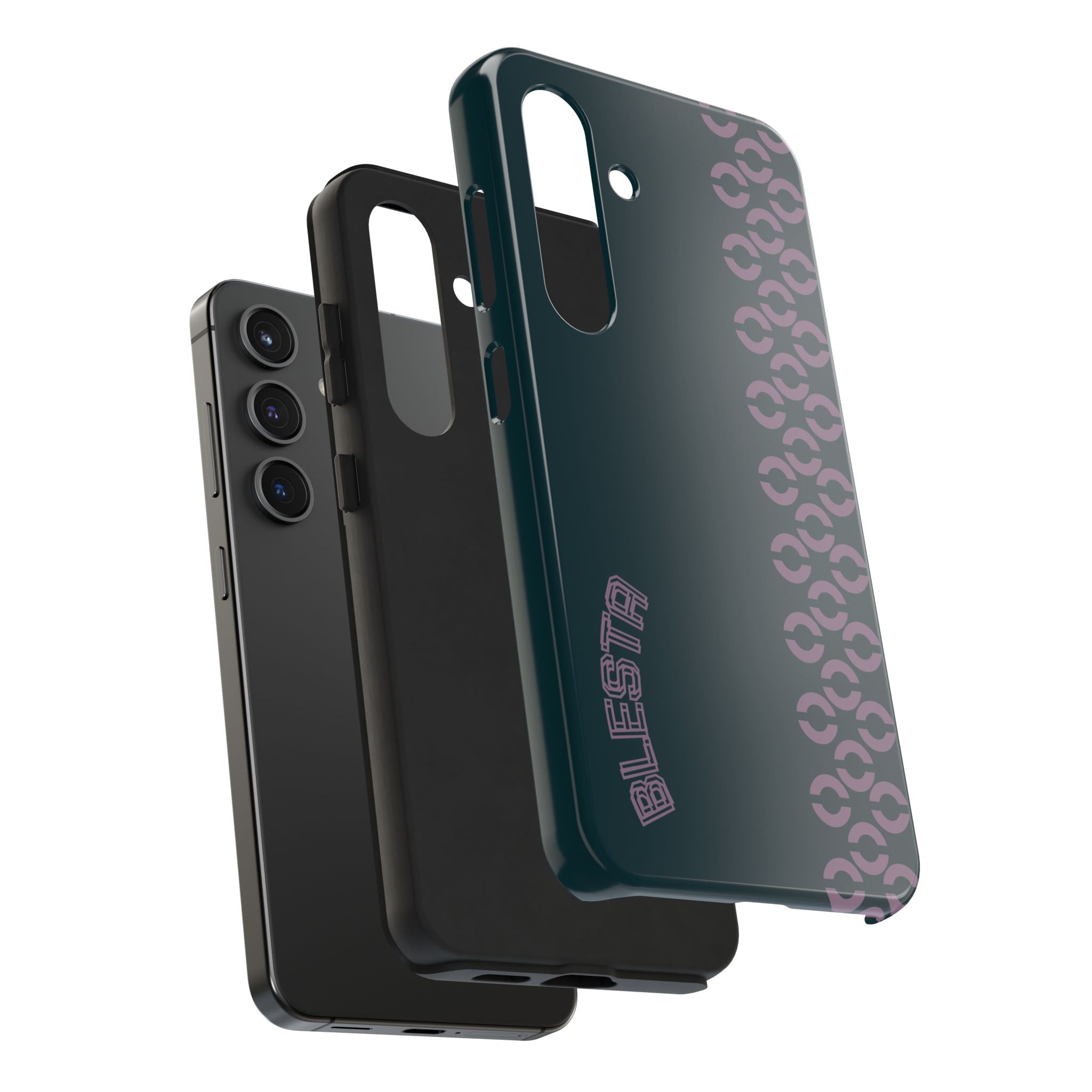 Tough Phone Case — Sleek Dark Teal with Geometric Stripe & “BLESTA” Accent