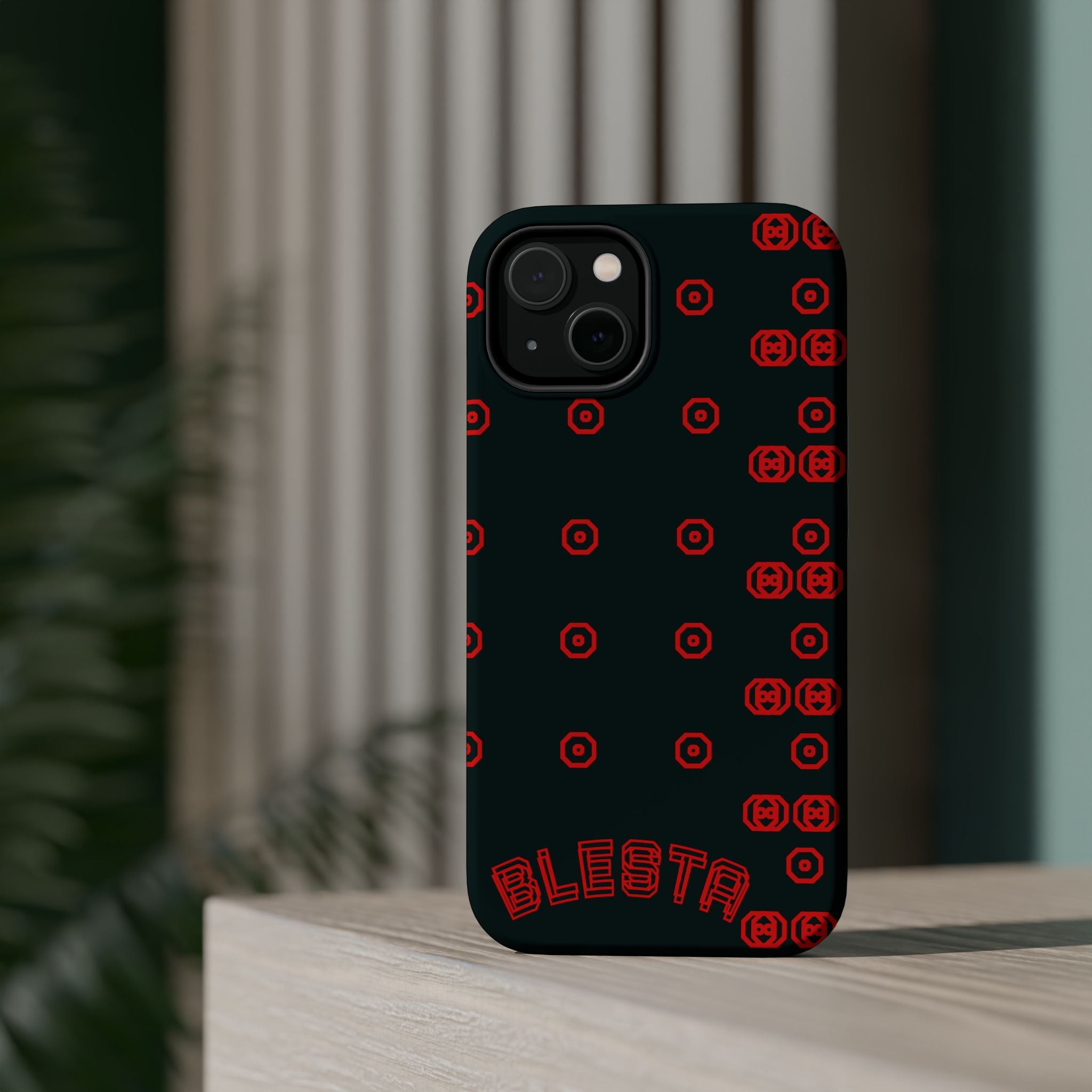 Phone Case — Black & Red Retro Pixel Pattern Magnetic Impact-Resistant Case