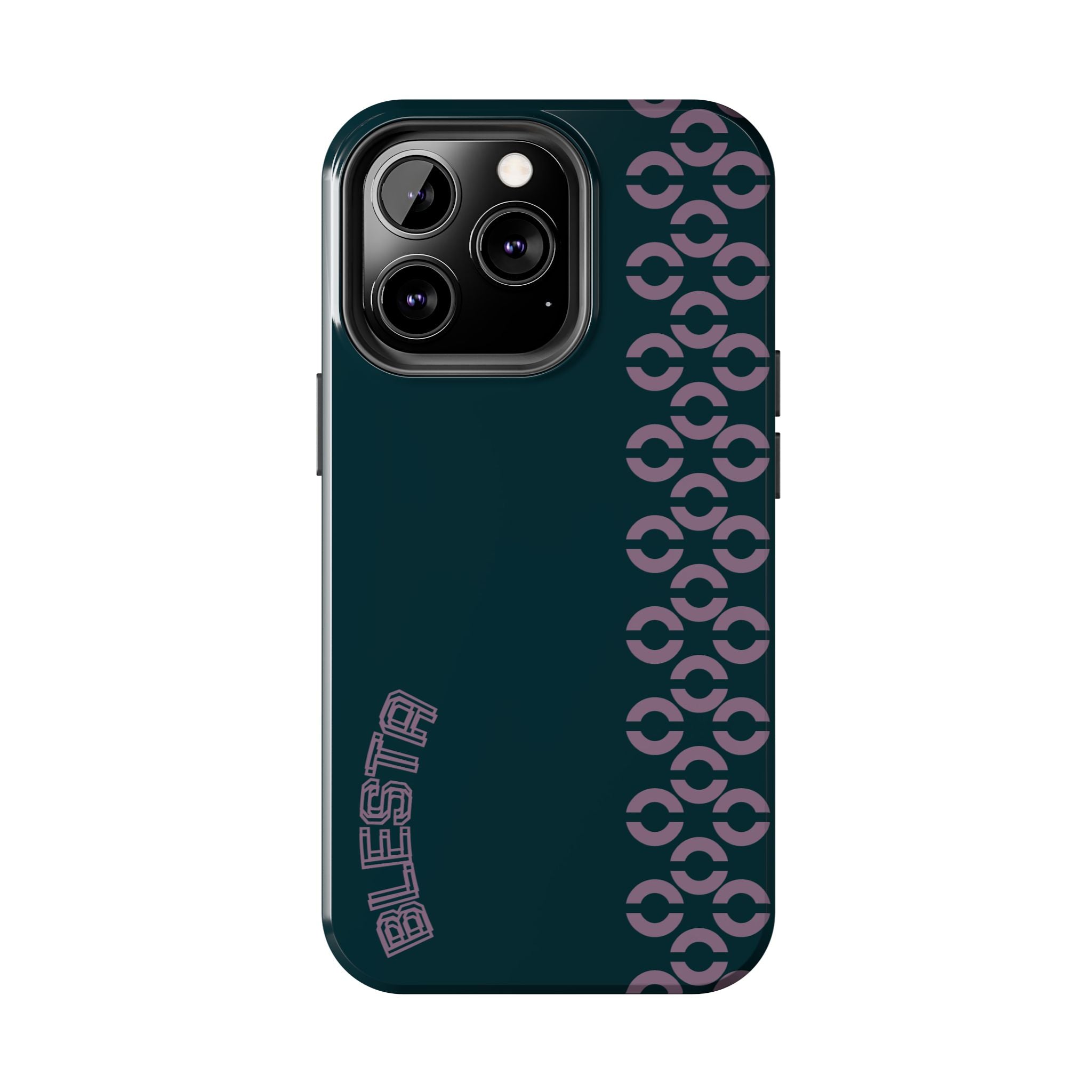 Tough Phone Case — Sleek Dark Teal with Geometric Stripe & “BLESTA” Accent