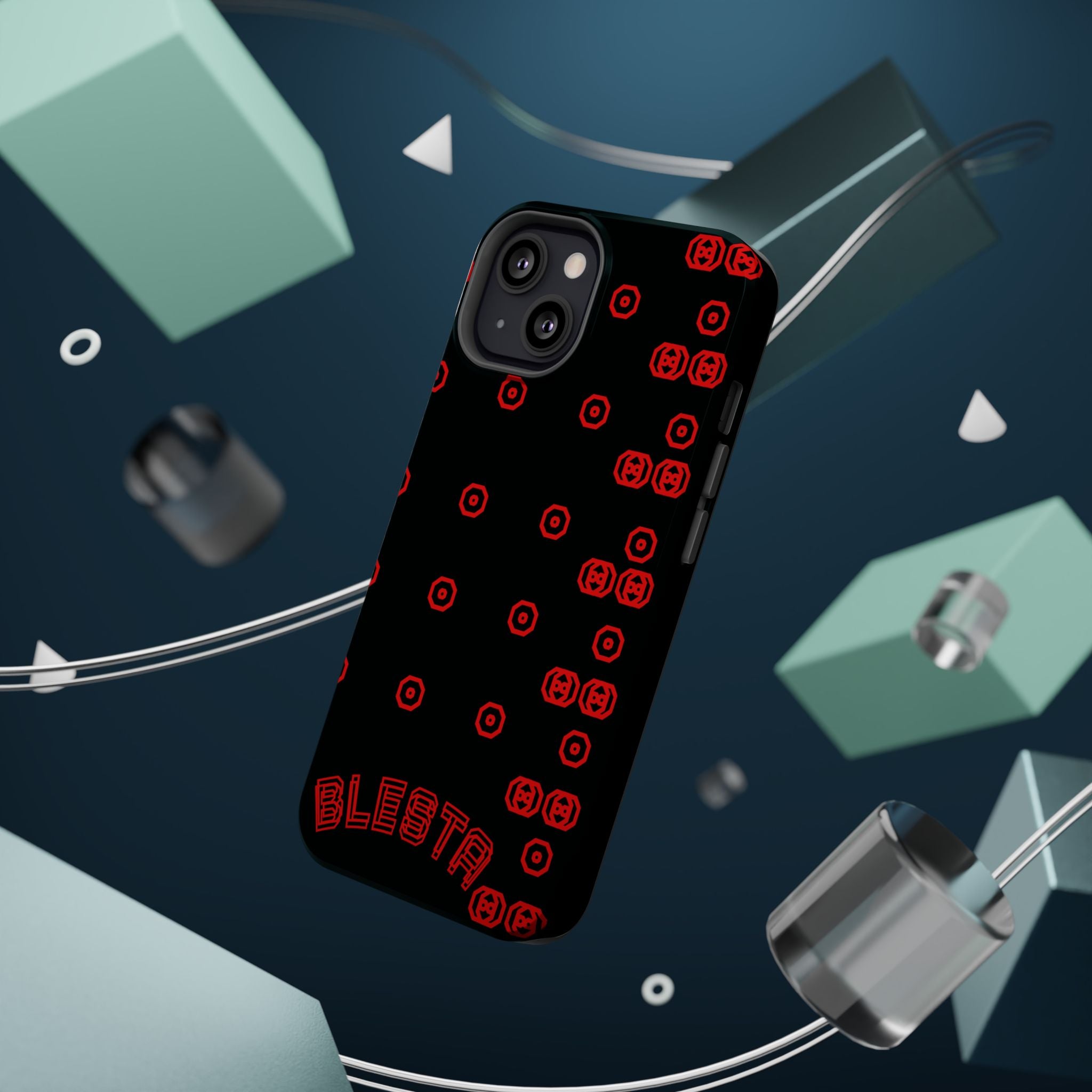 Phone Case — Black & Red Retro Pixel Pattern Magnetic Impact-Resistant Case