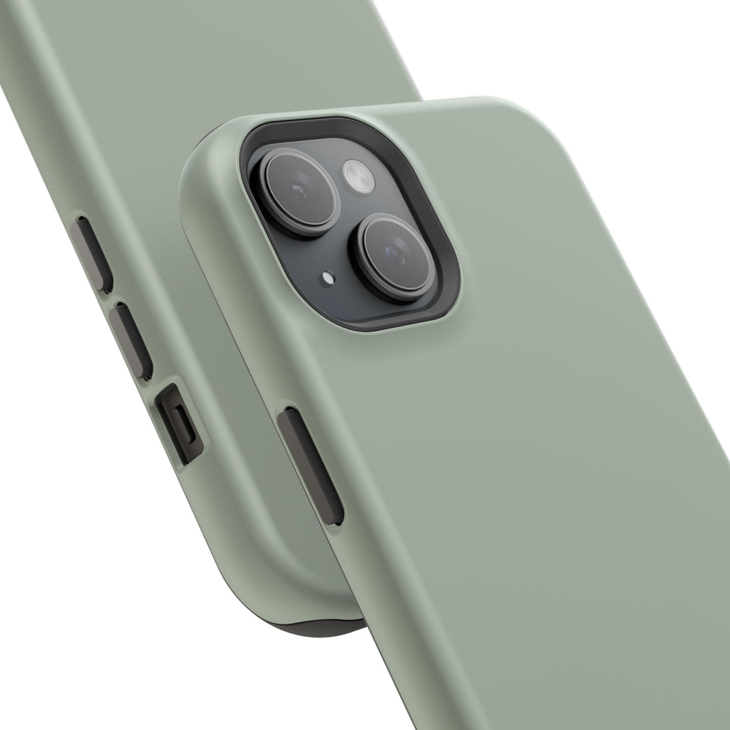 Magnetic Impact-Resistant Phone Case — Sage Green with Teal Geometric Stripe & “BLESTA” Text