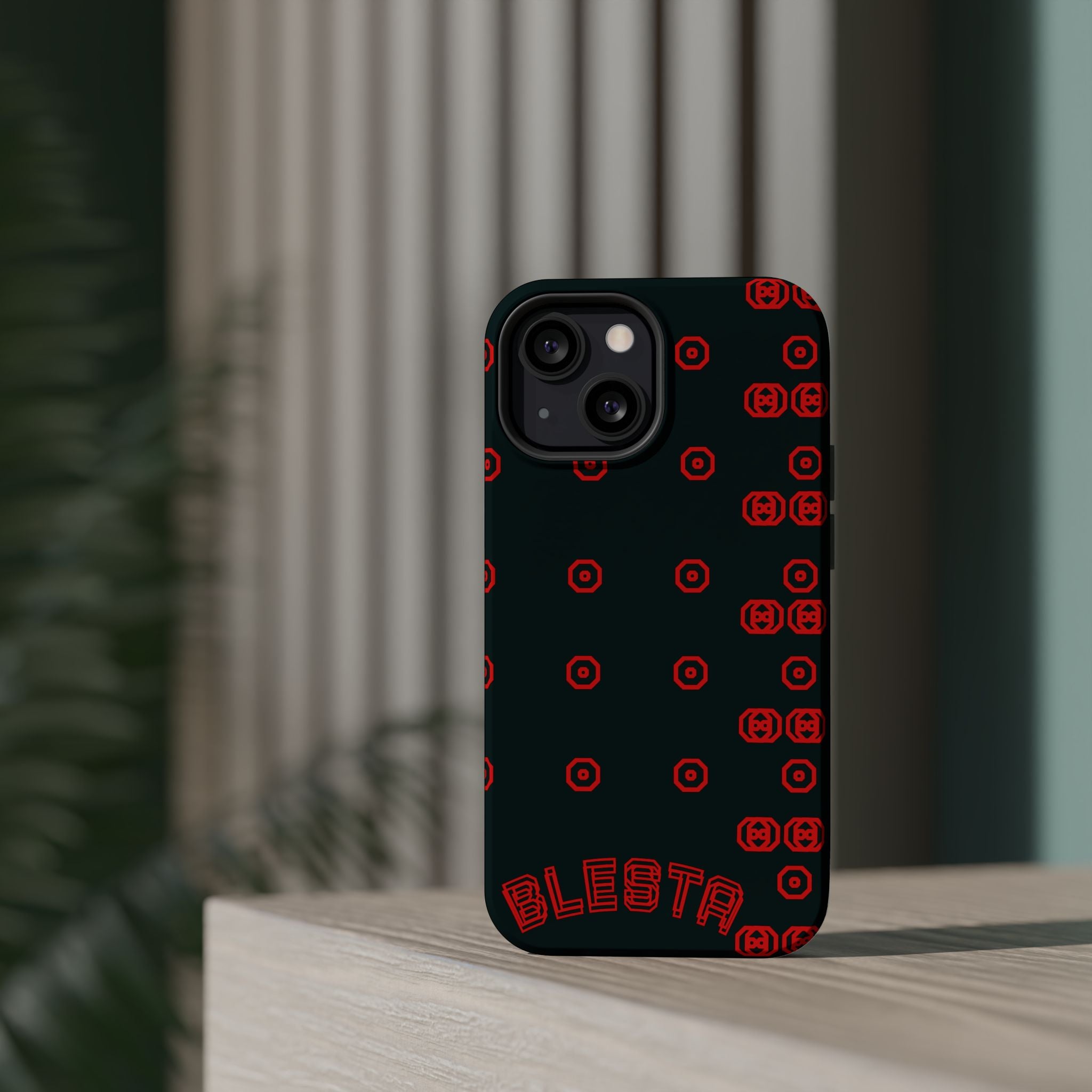 Phone Case — Black & Red Retro Pixel Pattern Magnetic Impact-Resistant Case