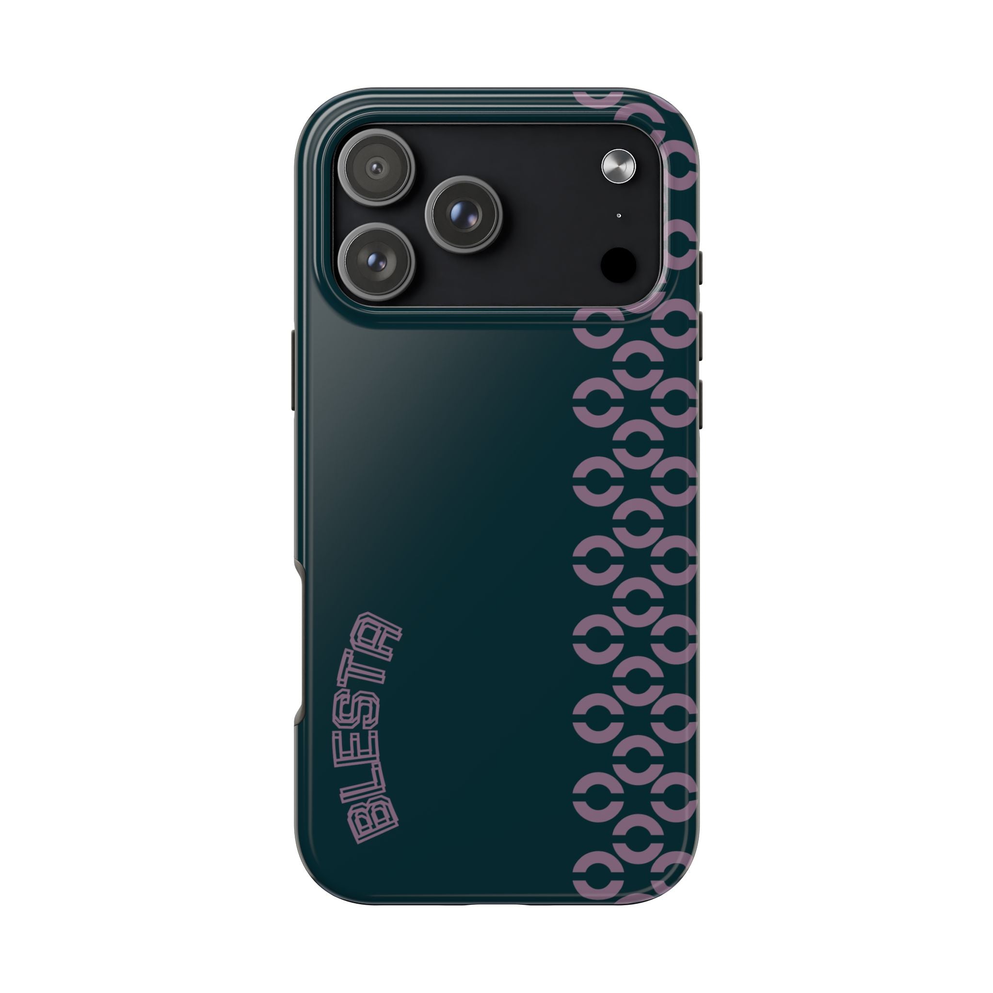Tough Phone Case — Sleek Dark Teal with Geometric Stripe & “BLESTA” Accent