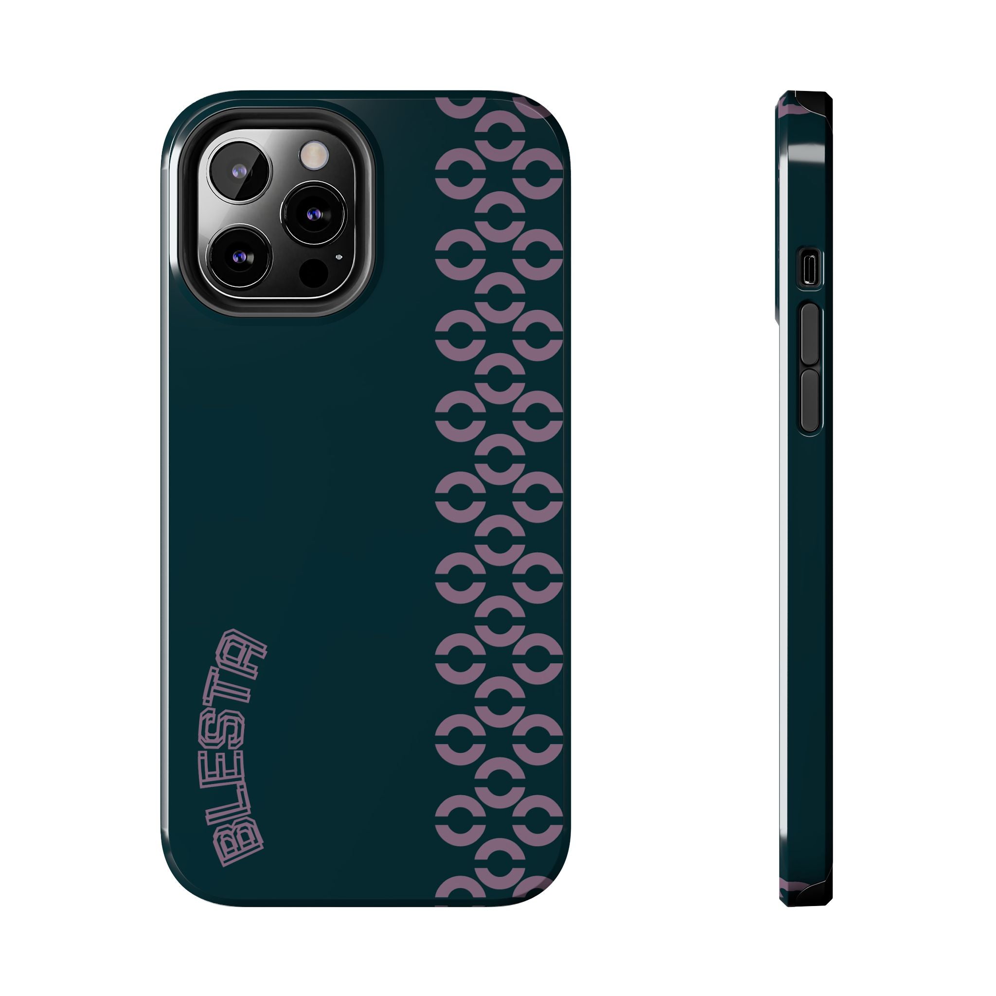 Tough Phone Case — Sleek Dark Teal with Geometric Stripe & “BLESTA” Accent