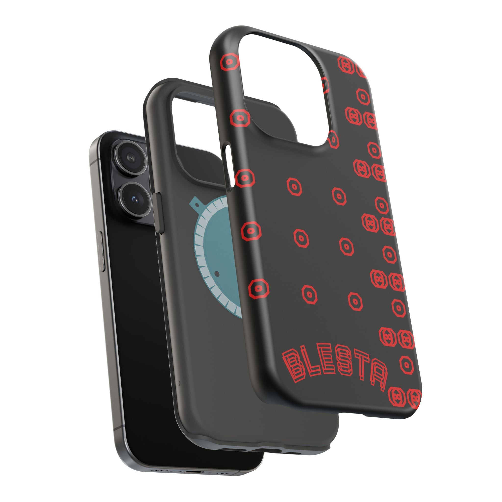 Phone Case — Black & Red Retro Pixel Pattern Magnetic Impact-Resistant Case