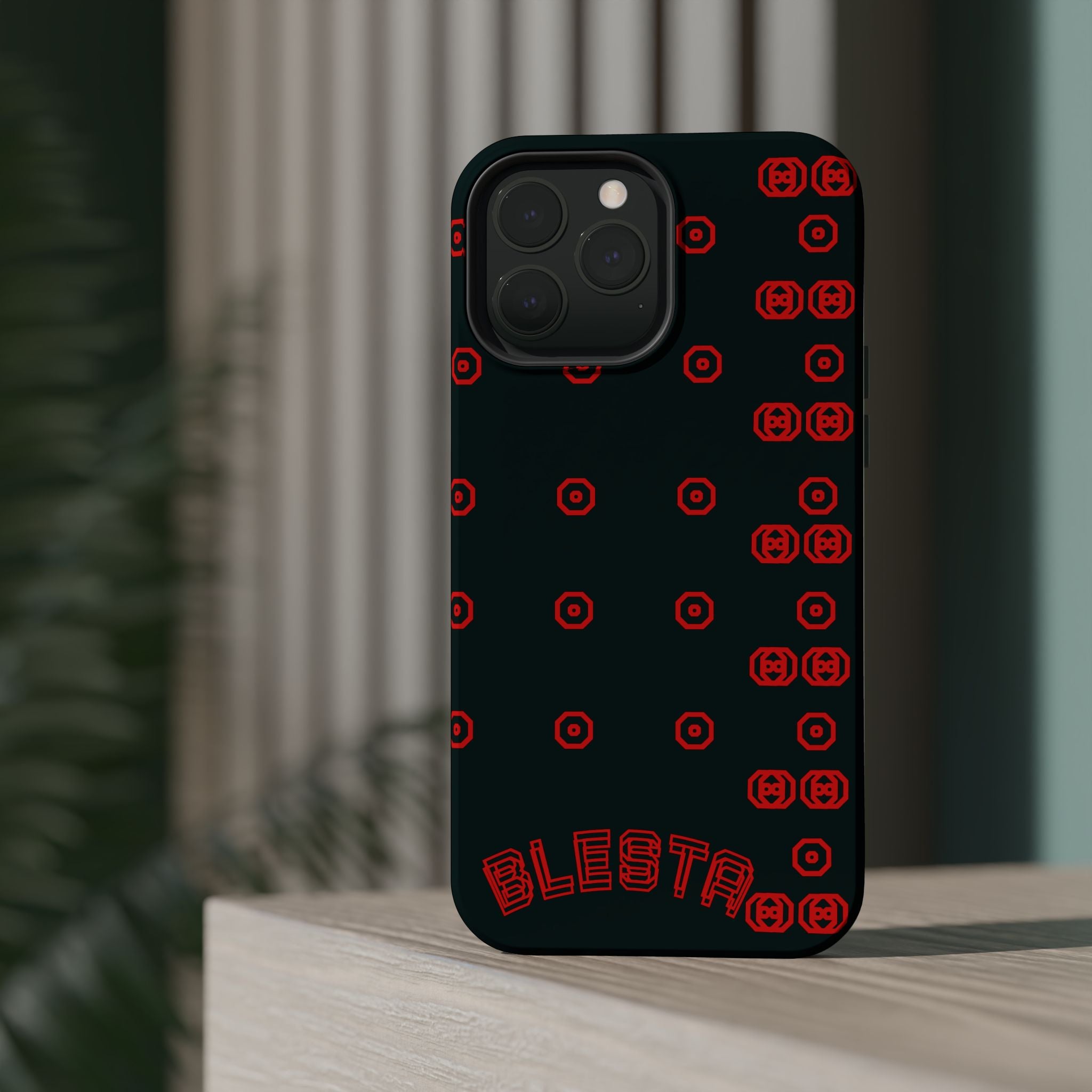 Phone Case — Black & Red Retro Pixel Pattern Magnetic Impact-Resistant Case