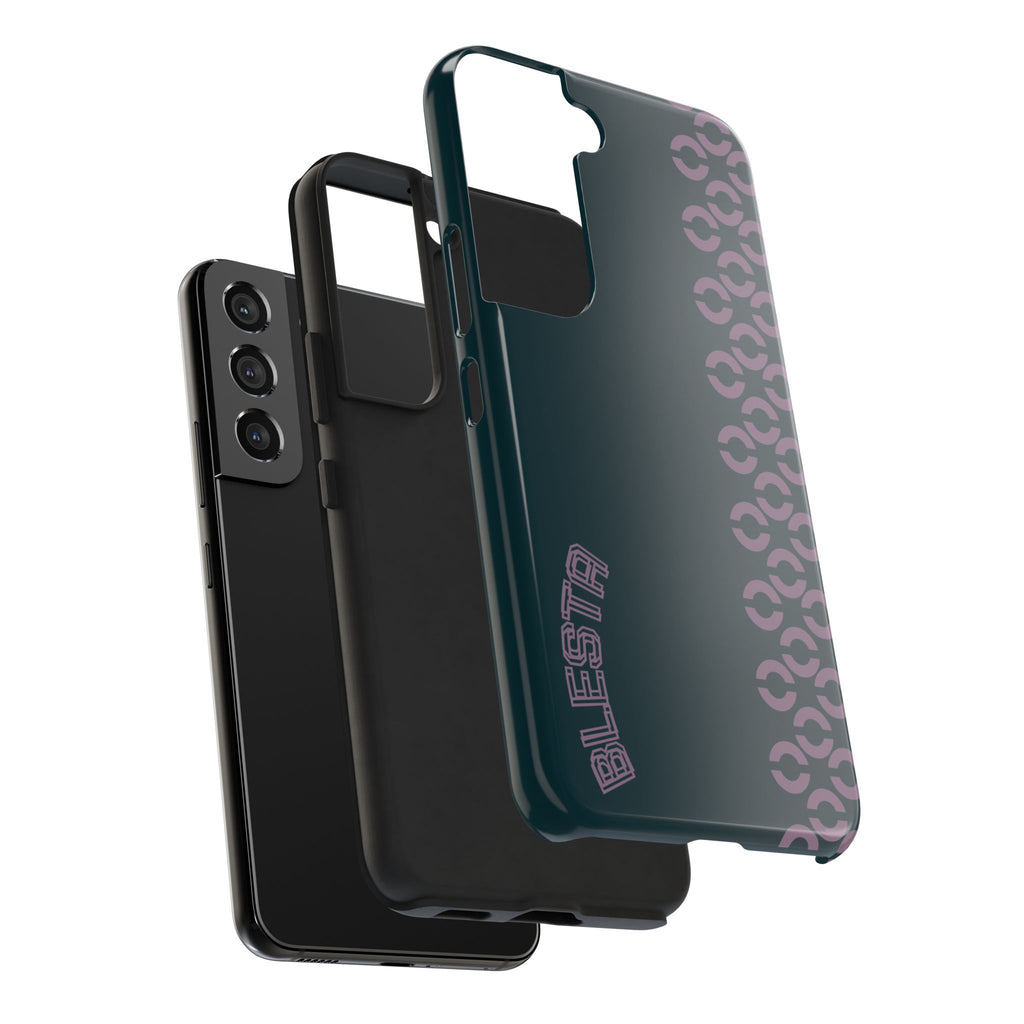 Tough Phone Case — Sleek Dark Teal with Geometric Stripe & “BLESTA” Accent