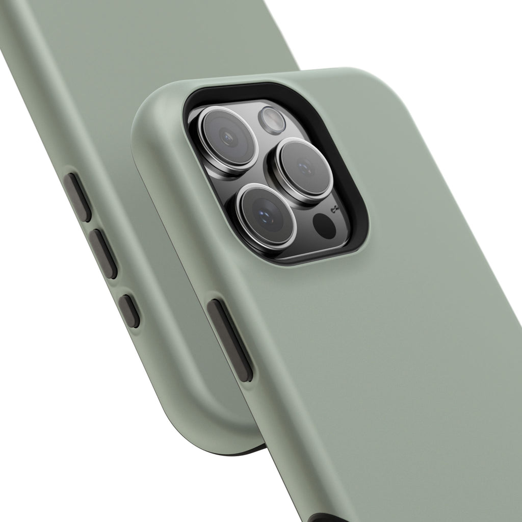 Magnetic Impact-Resistant Phone Case — Sage Green with Teal Geometric Stripe & “BLESTA” Text