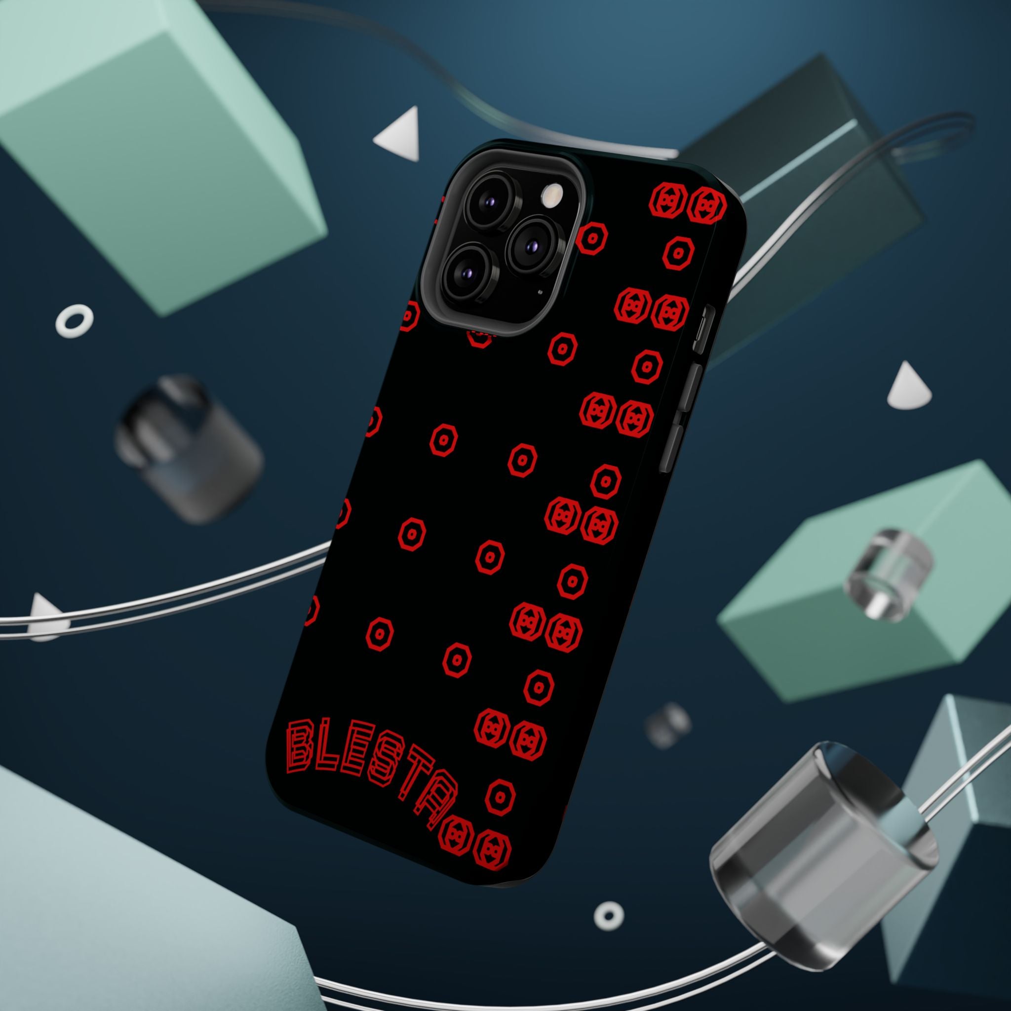 Phone Case — Black & Red Retro Pixel Pattern Magnetic Impact-Resistant Case