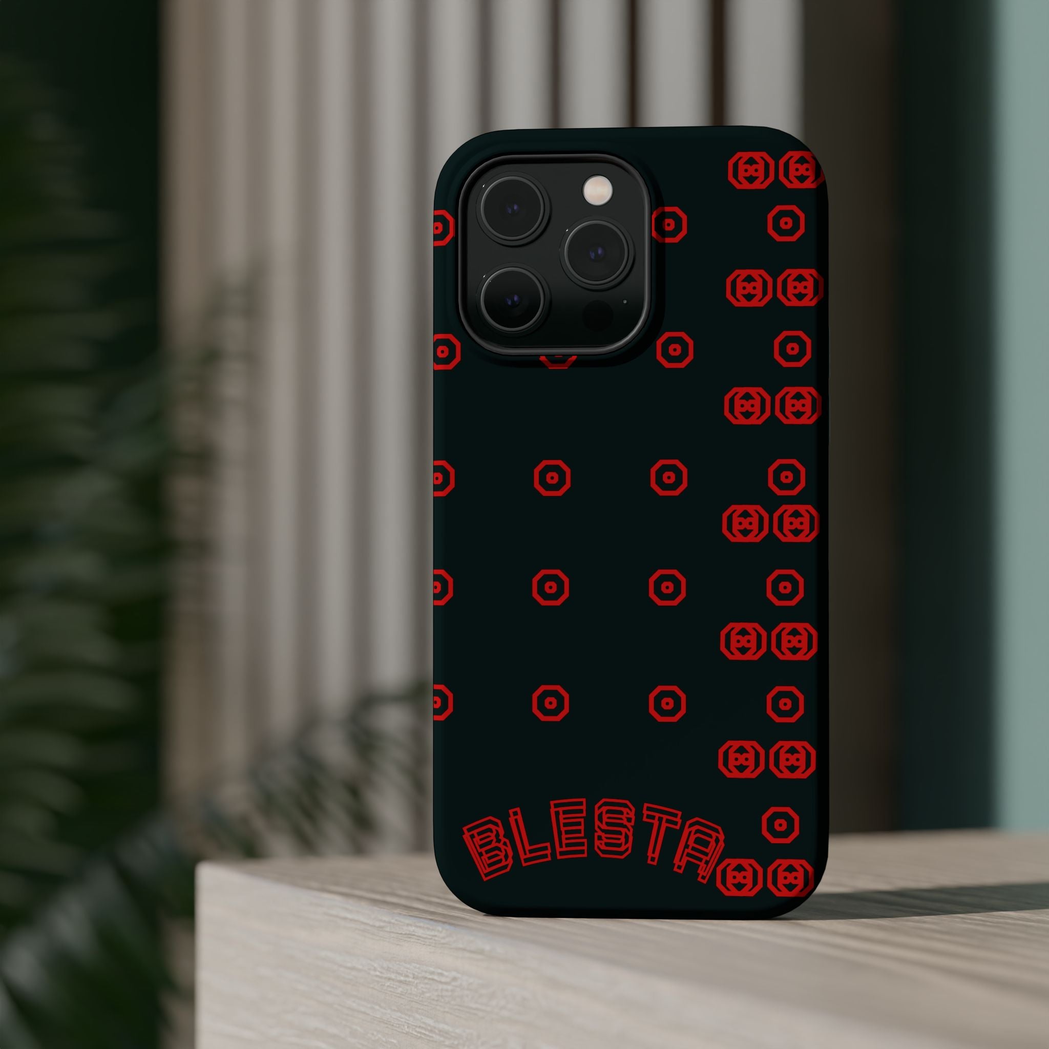 Phone Case — Black & Red Retro Pixel Pattern Magnetic Impact-Resistant Case