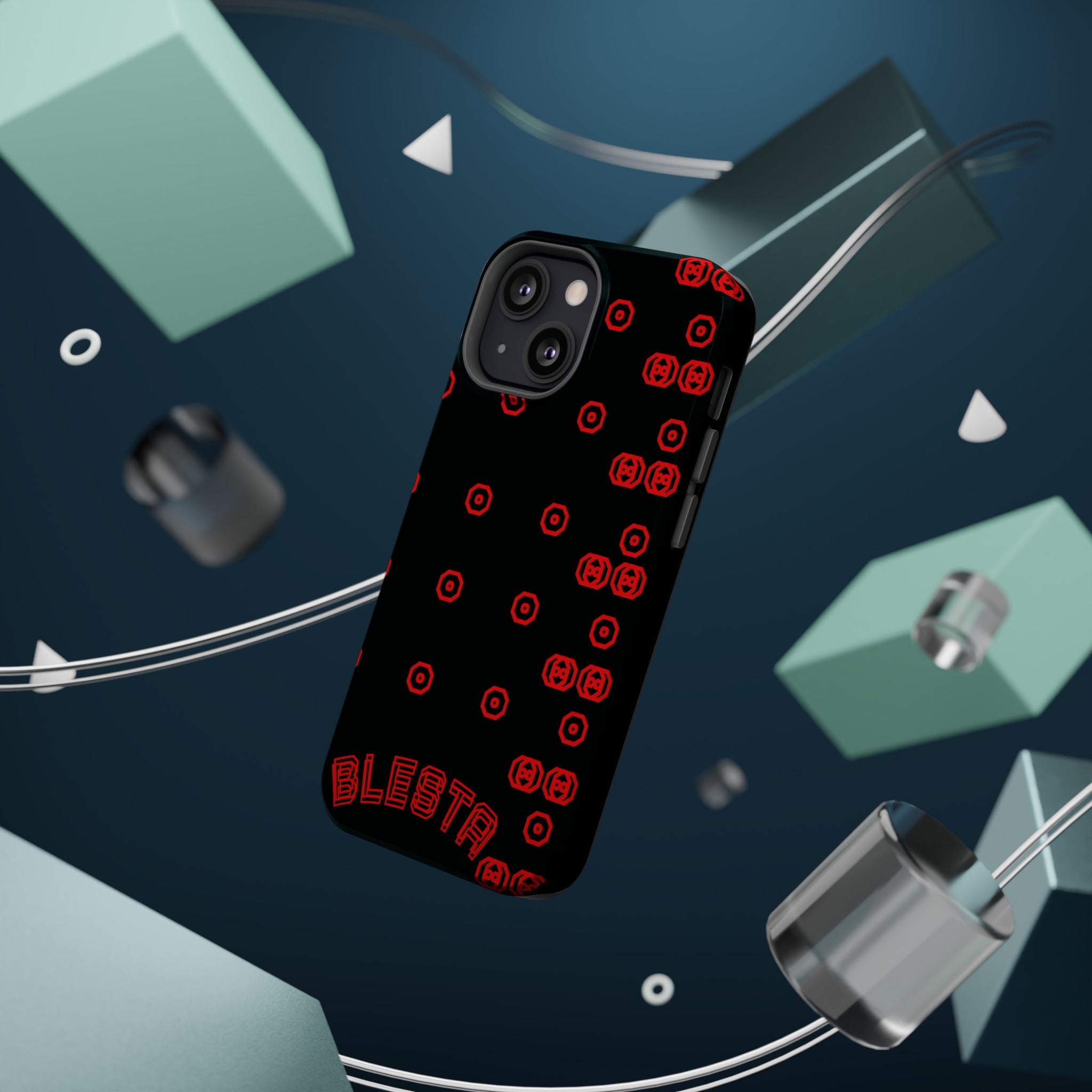 Phone Case — Black & Red Retro Pixel Pattern Magnetic Impact-Resistant Case