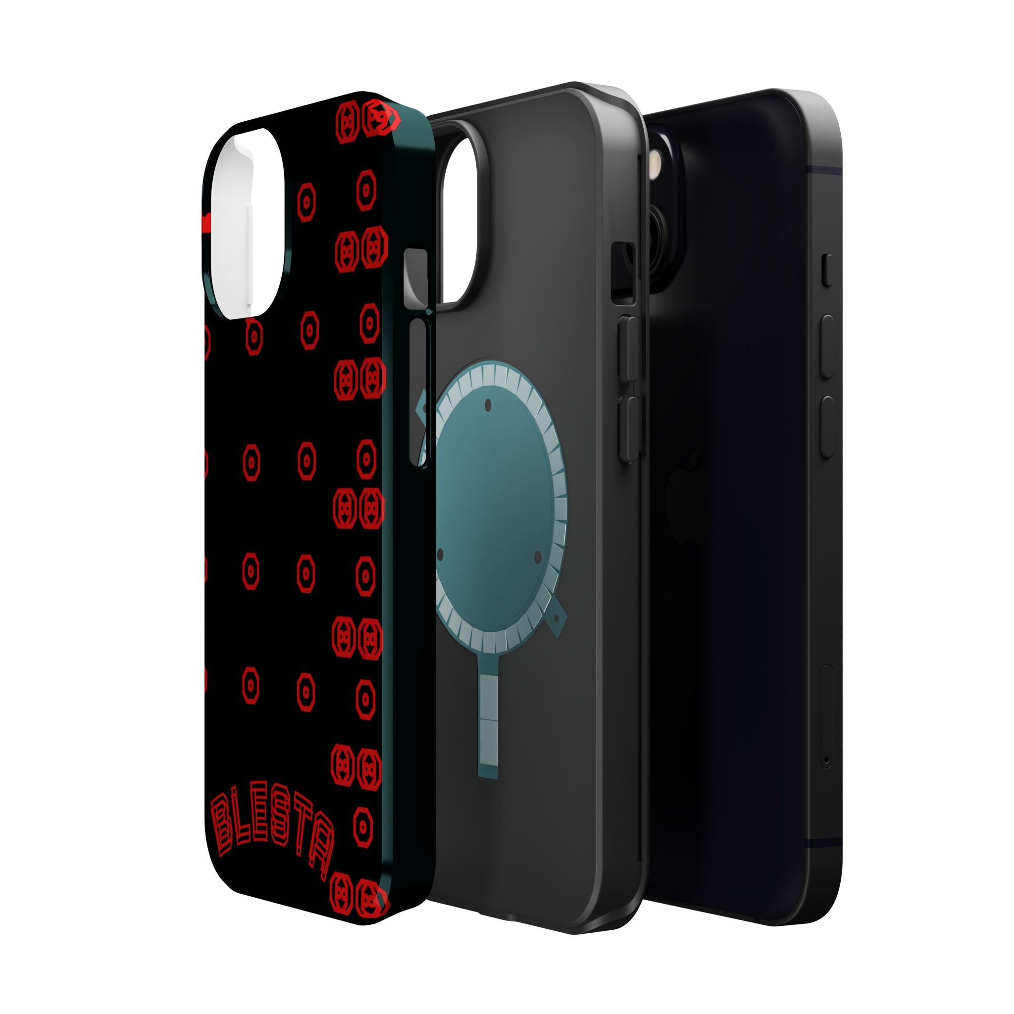 Phone Case — Black & Red Retro Pixel Pattern Magnetic Impact-Resistant Case