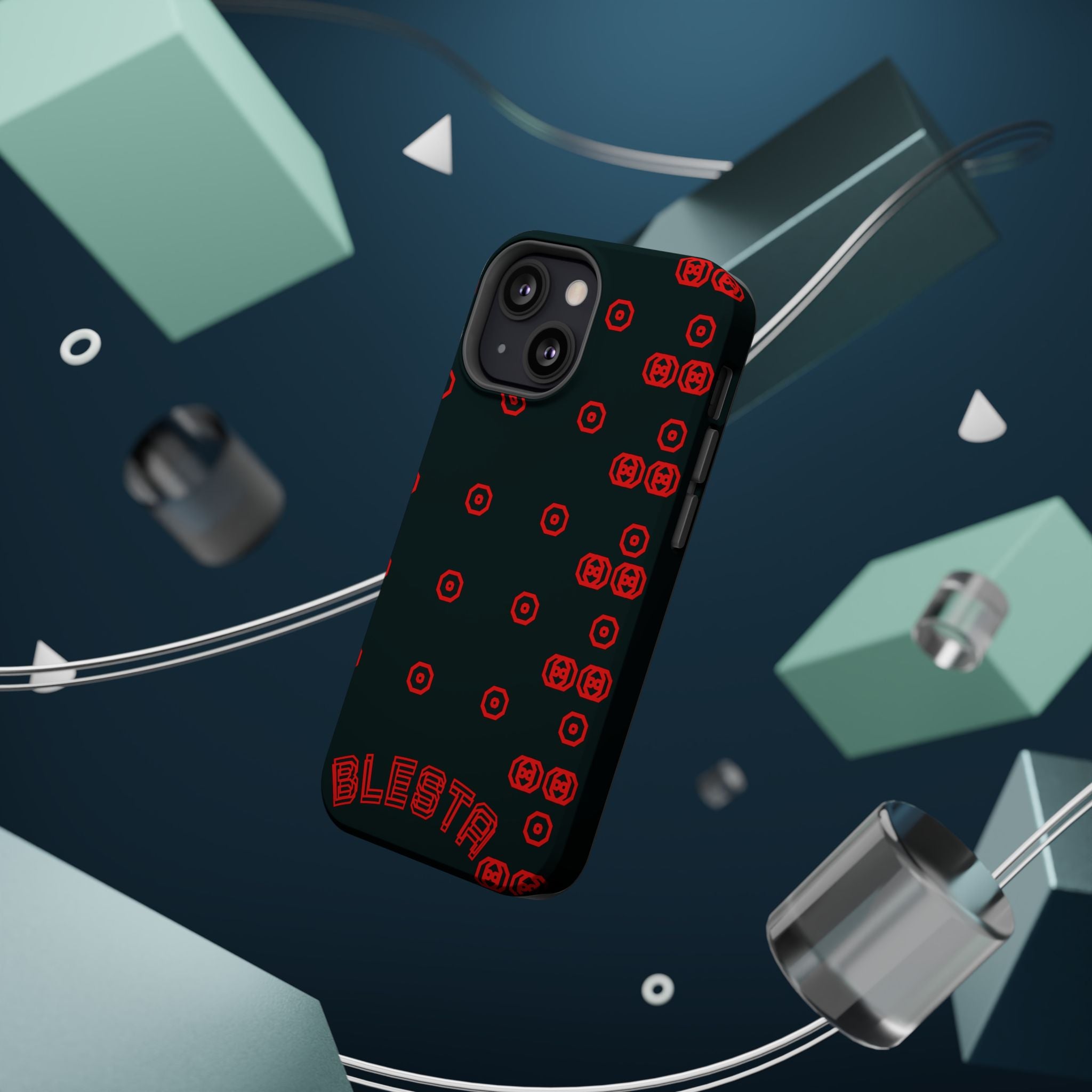 Phone Case — Black & Red Retro Pixel Pattern Magnetic Impact-Resistant Case