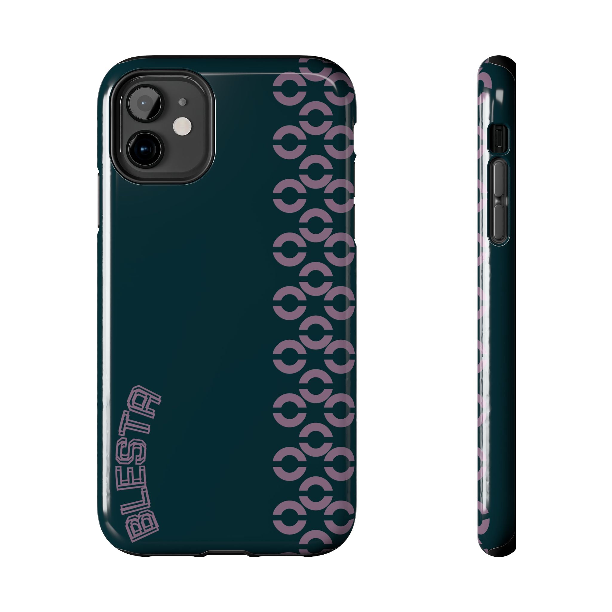 Tough Phone Case — Sleek Dark Teal with Geometric Stripe & “BLESTA” Accent