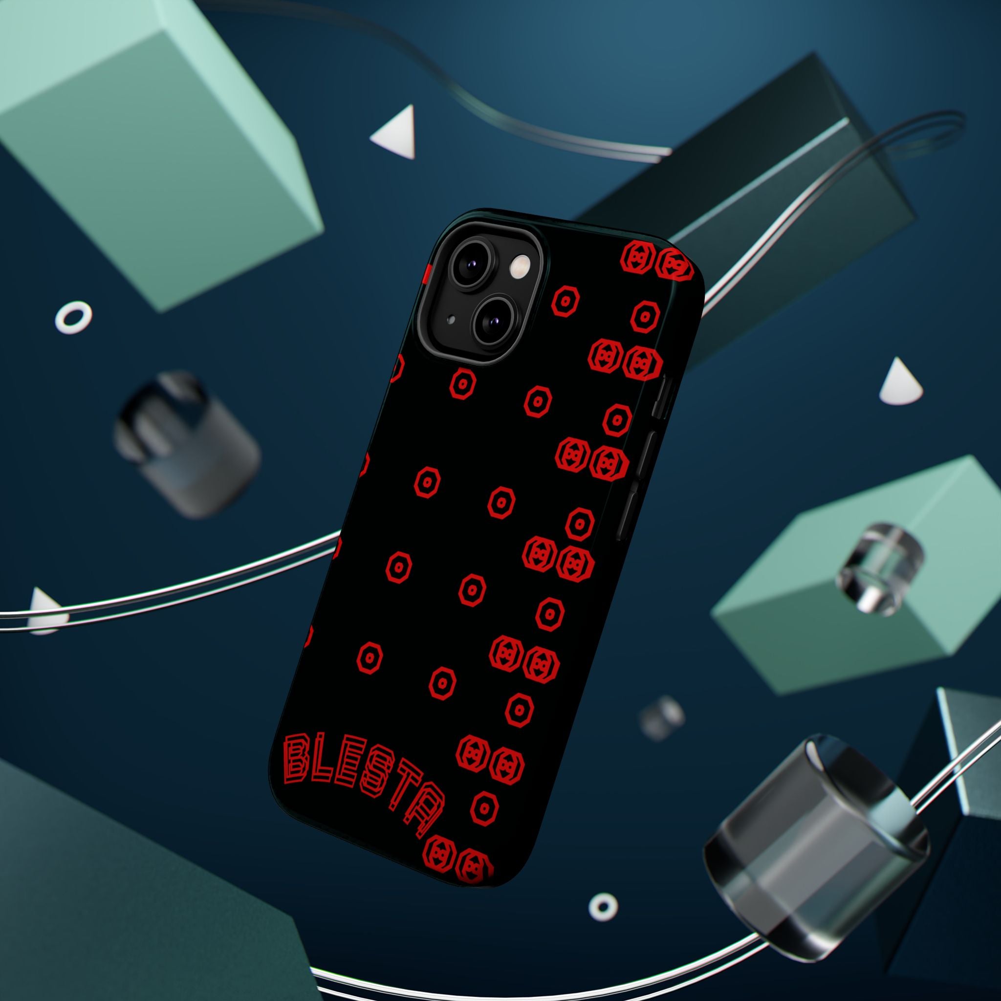 Phone Case — Black & Red Retro Pixel Pattern Magnetic Impact-Resistant Case