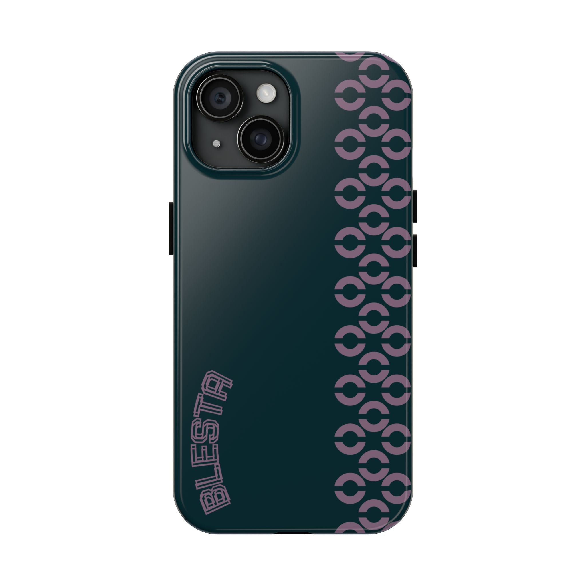 Tough Phone Case — Sleek Dark Teal with Geometric Stripe & “BLESTA” Accent