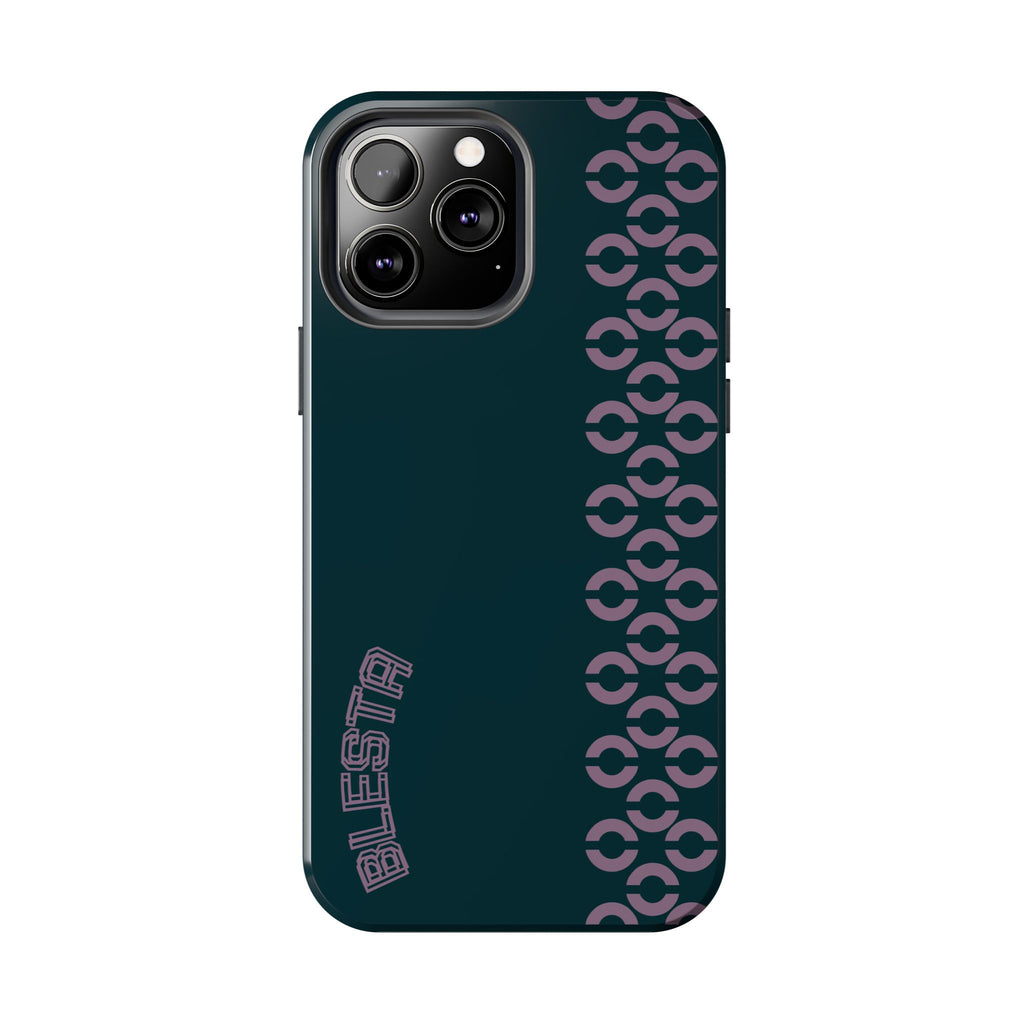 Tough Phone Case — Sleek Dark Teal with Geometric Stripe & “BLESTA” Accent
