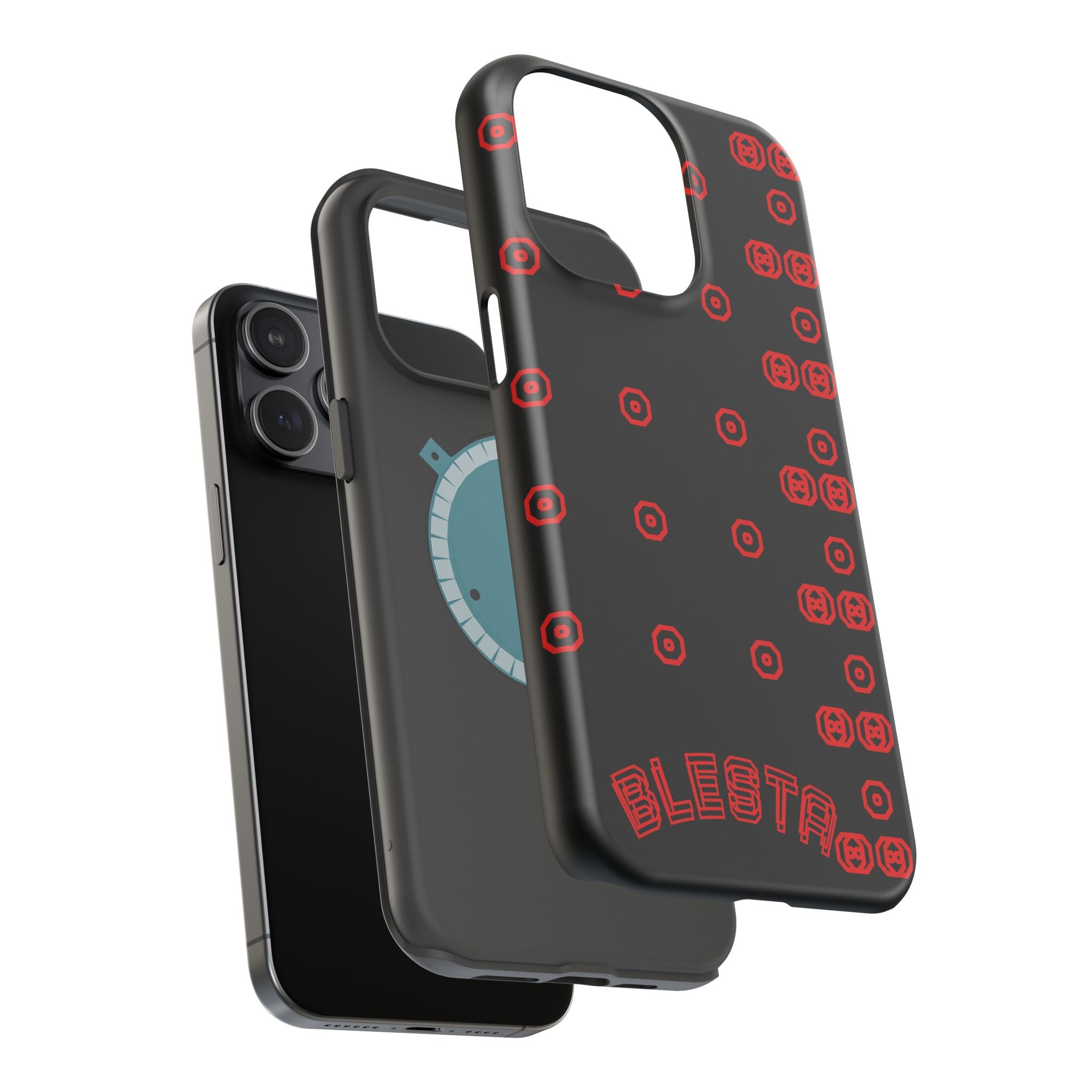 Phone Case — Black & Red Retro Pixel Pattern Magnetic Impact-Resistant Case