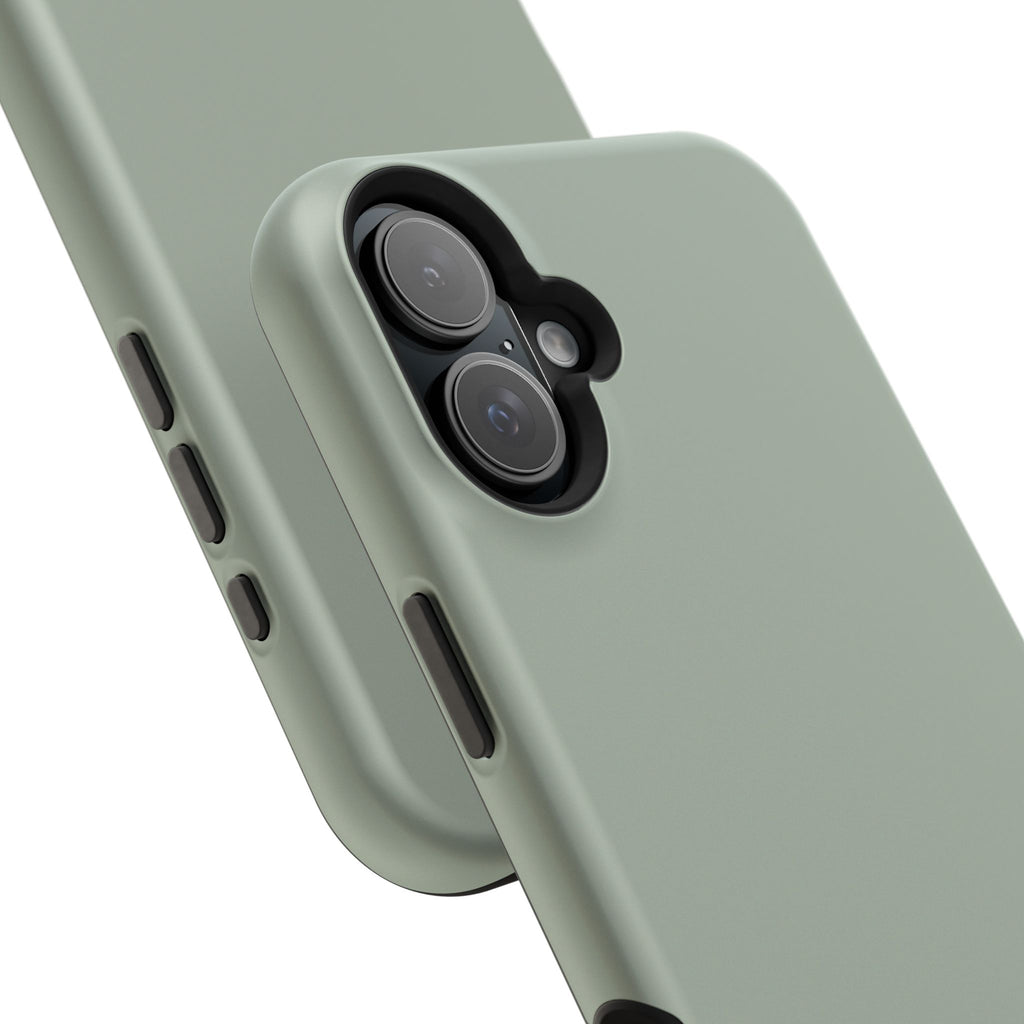 Magnetic Impact-Resistant Phone Case — Sage Green with Teal Geometric Stripe & “BLESTA” Text