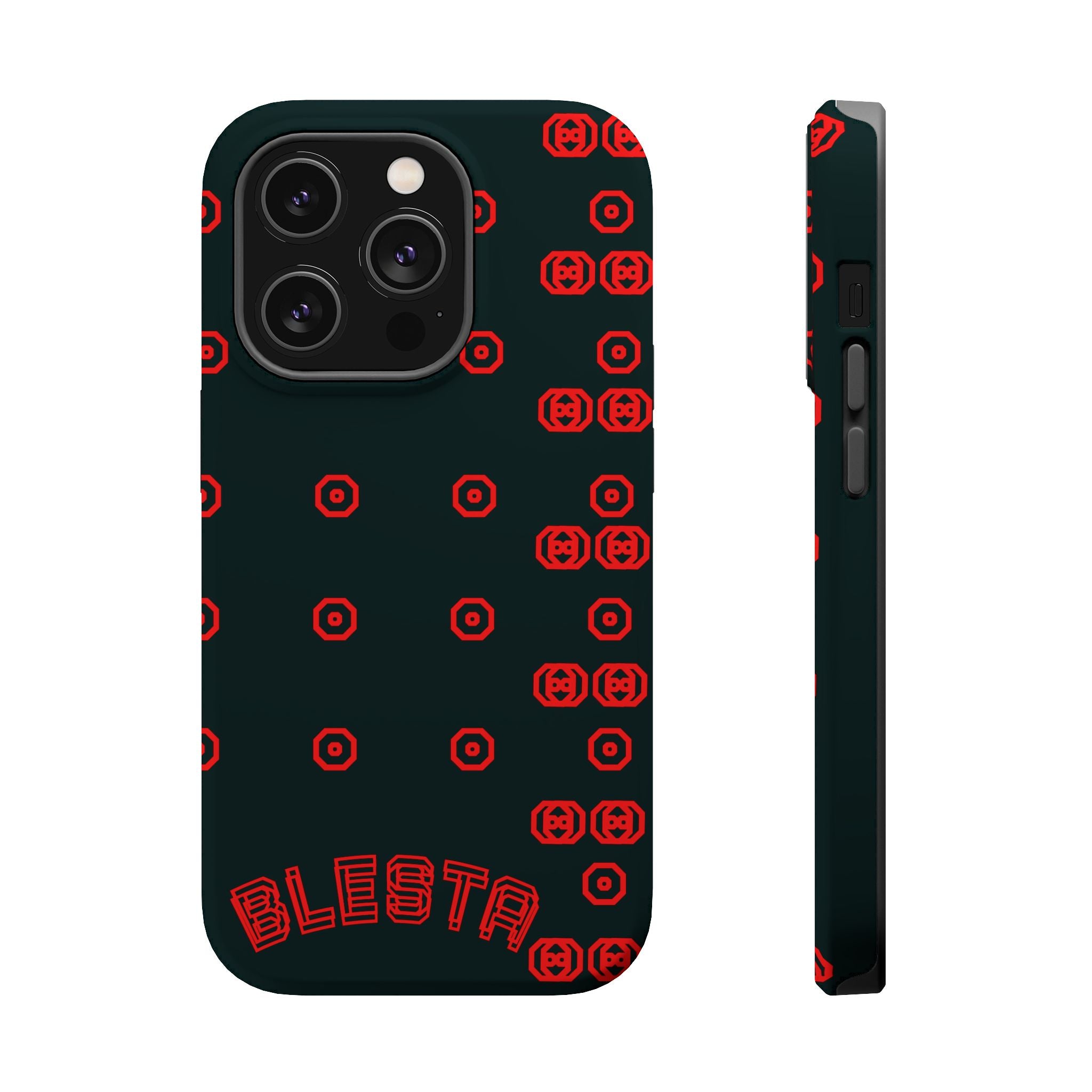 Phone Case — Black & Red Retro Pixel Pattern Magnetic Impact-Resistant Case