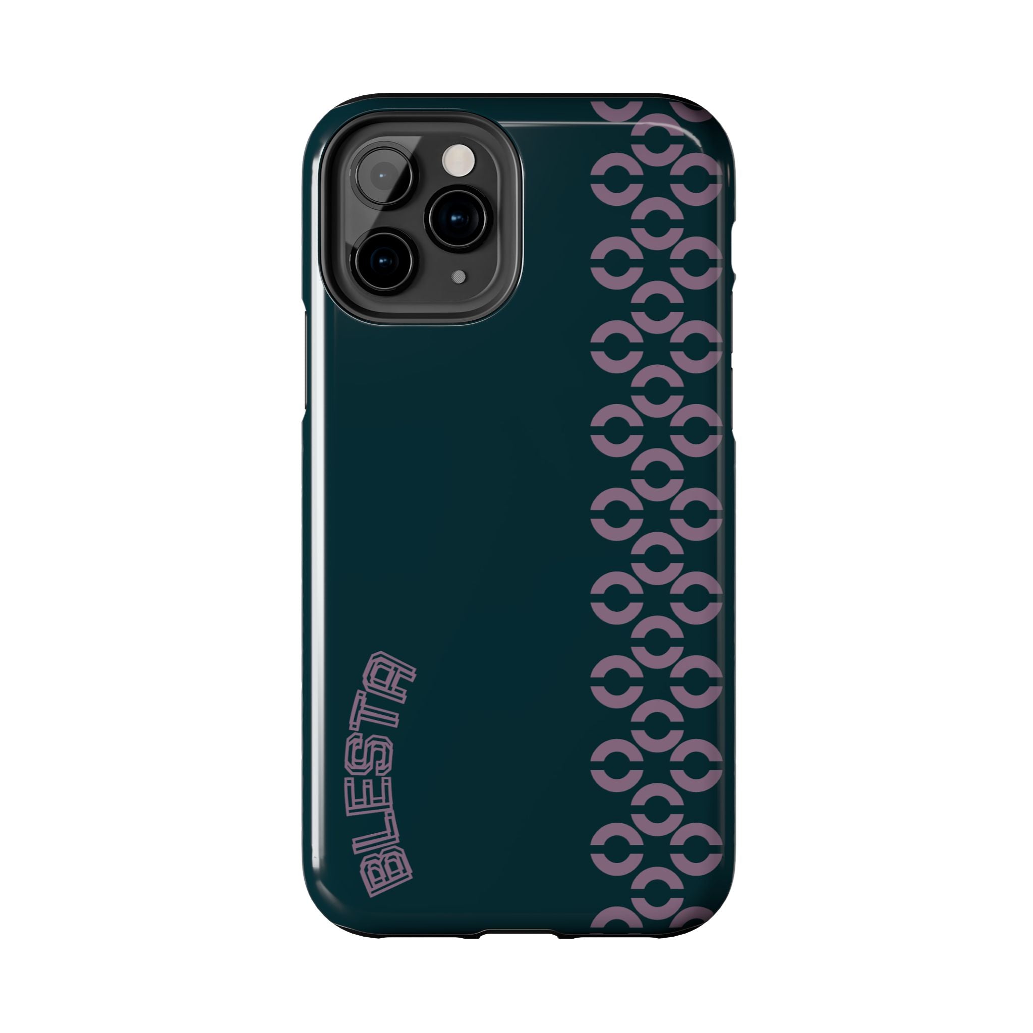 Tough Phone Case — Sleek Dark Teal with Geometric Stripe & “BLESTA” Accent