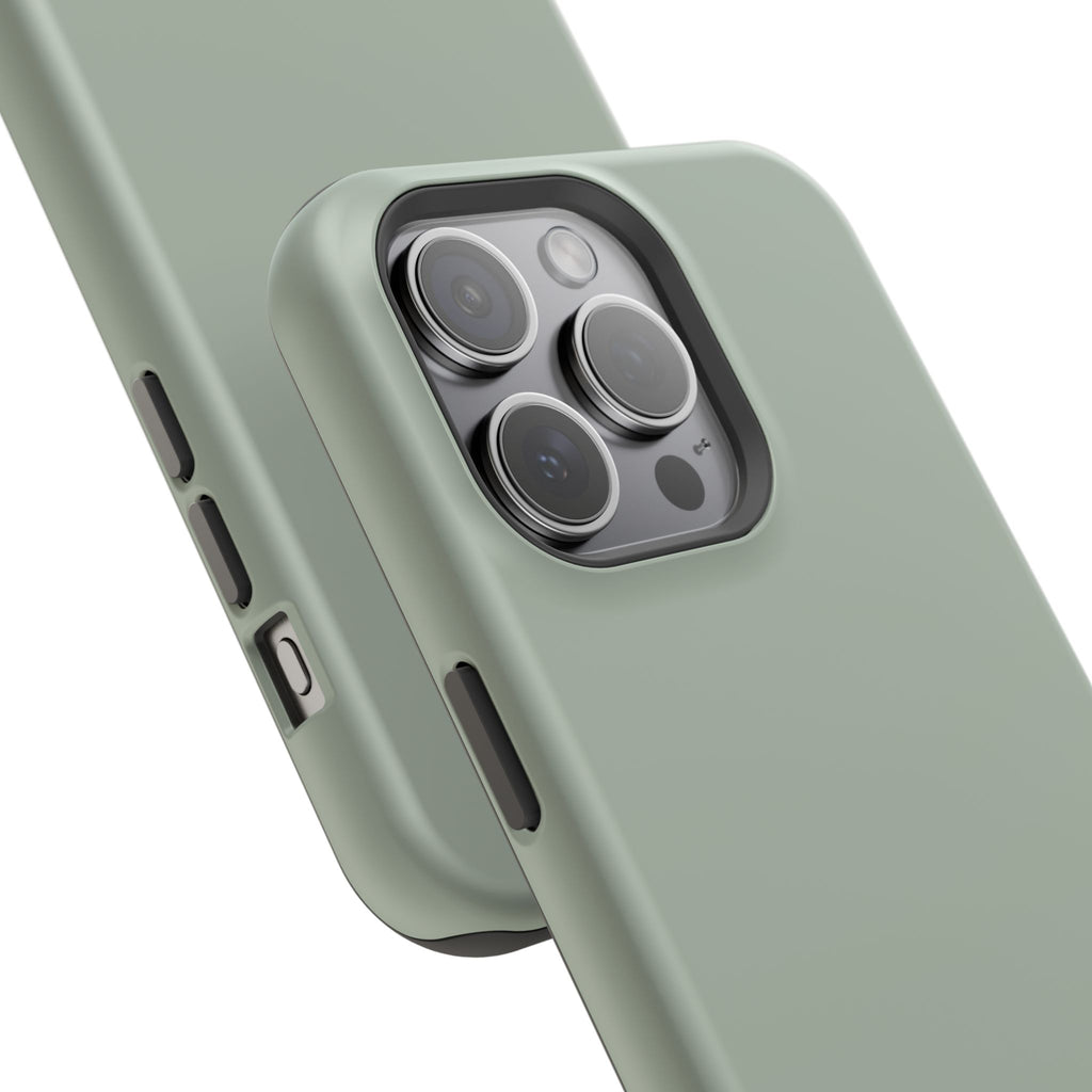 Magnetic Impact-Resistant Phone Case — Sage Green with Teal Geometric Stripe & “BLESTA” Text