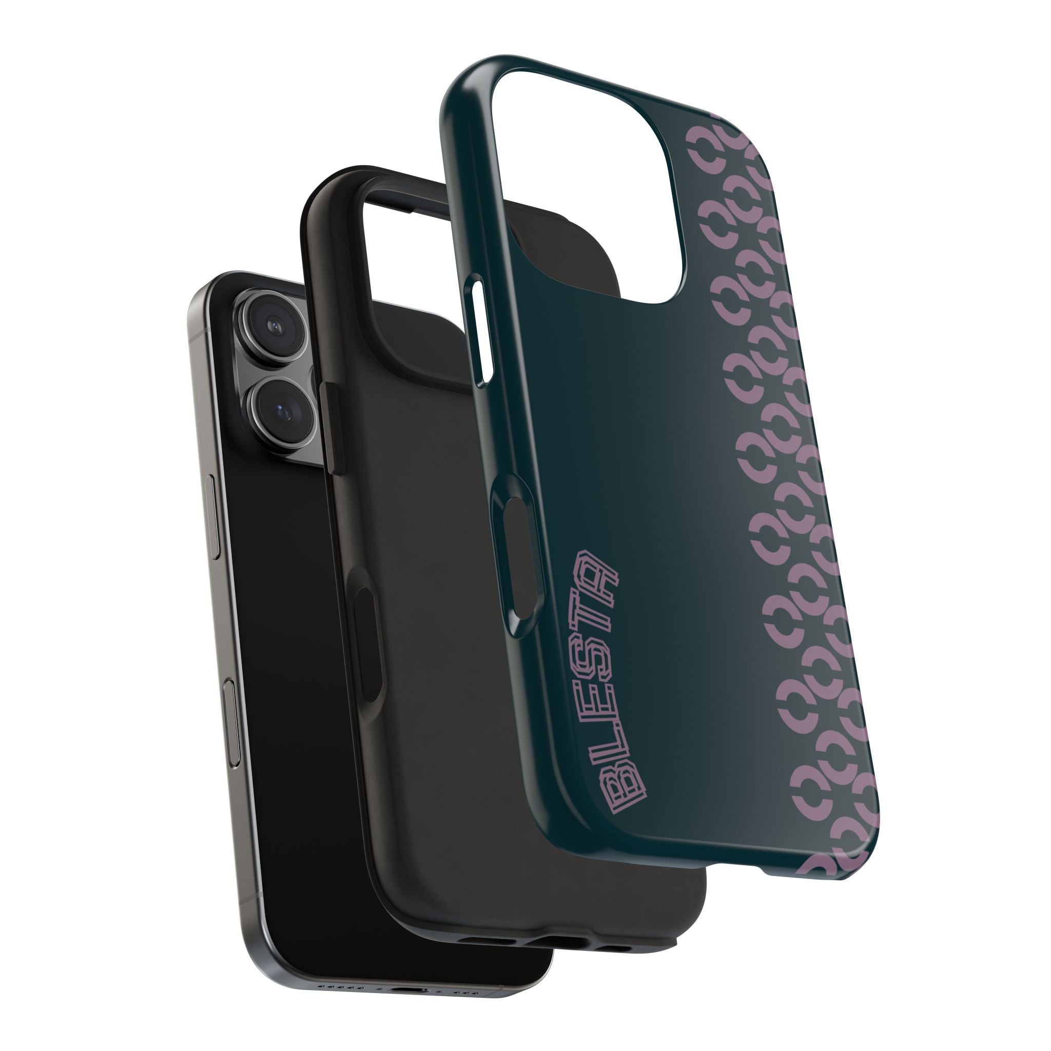 Tough Phone Case — Sleek Dark Teal with Geometric Stripe & “BLESTA” Accent