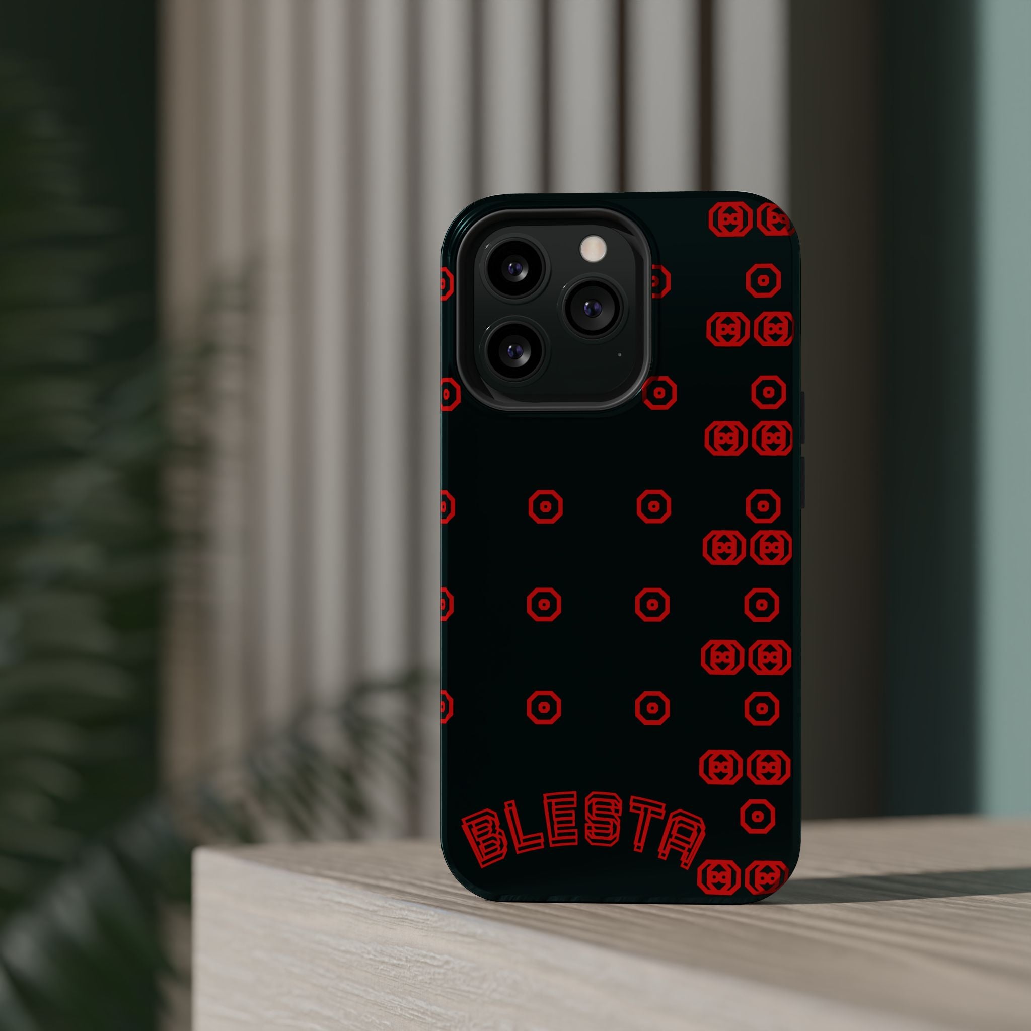 Phone Case — Black & Red Retro Pixel Pattern Magnetic Impact-Resistant Case