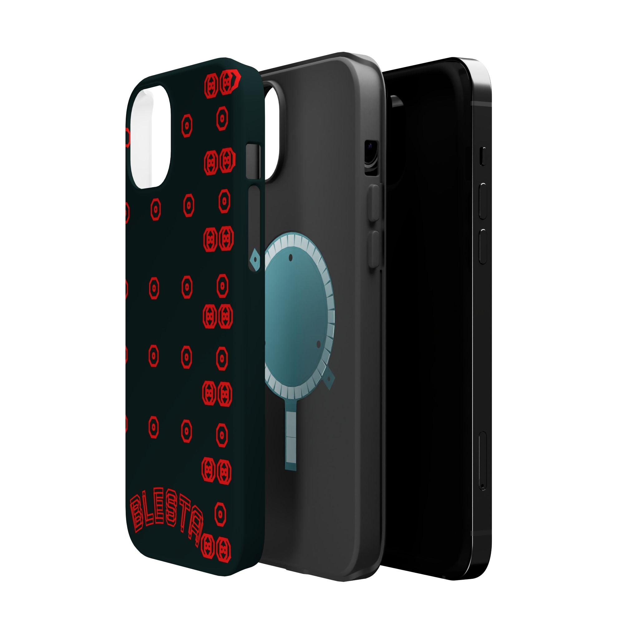 Phone Case — Black & Red Retro Pixel Pattern Magnetic Impact-Resistant Case