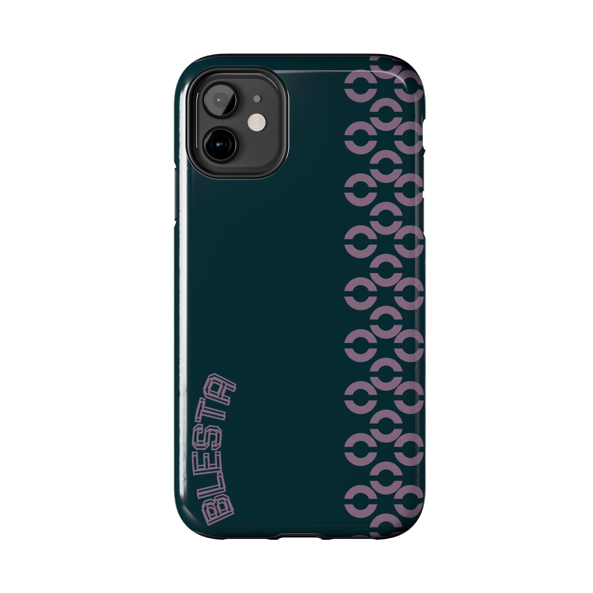 Tough Phone Case — Sleek Dark Teal with Geometric Stripe & “BLESTA” Accent