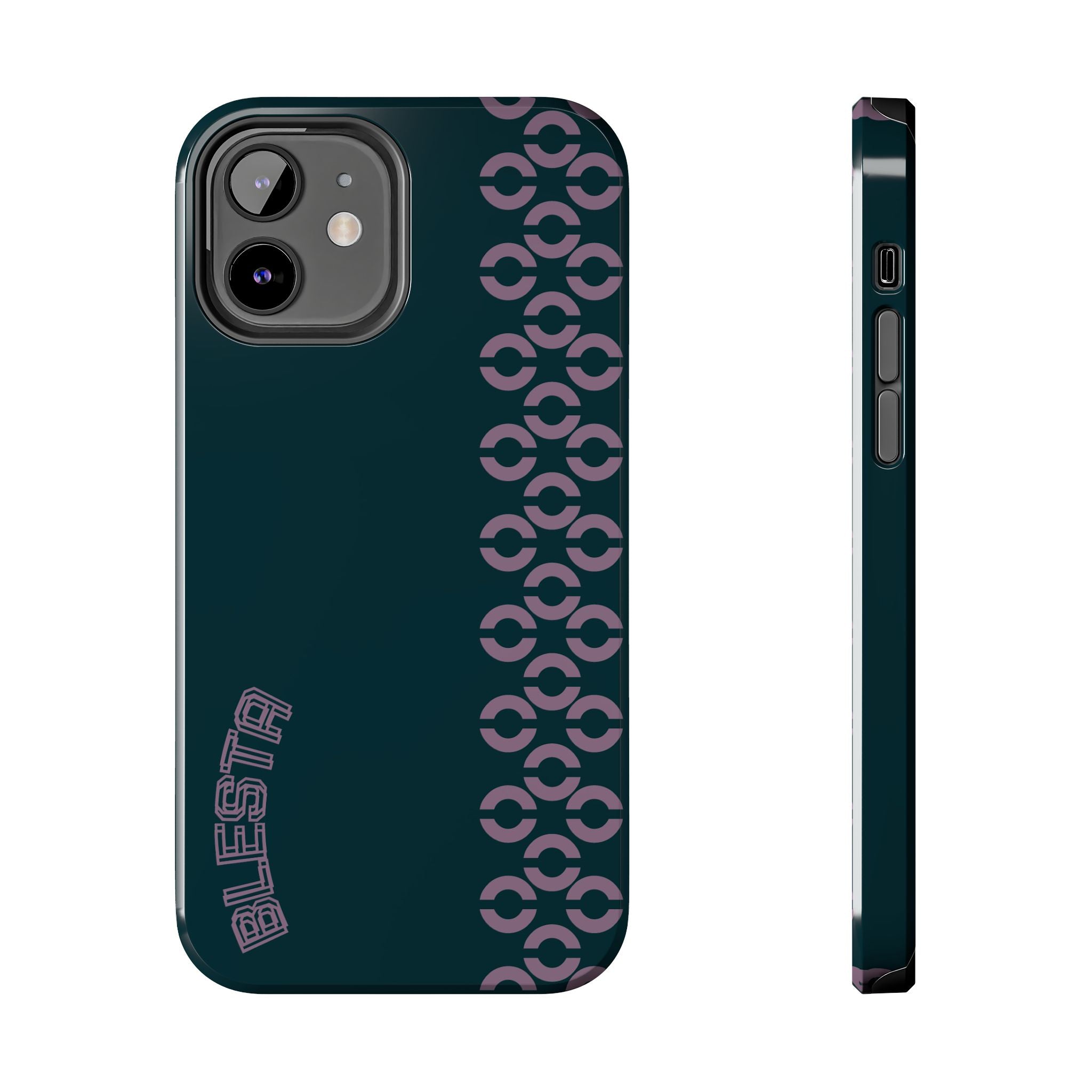 Tough Phone Case — Sleek Dark Teal with Geometric Stripe & “BLESTA” Accent
