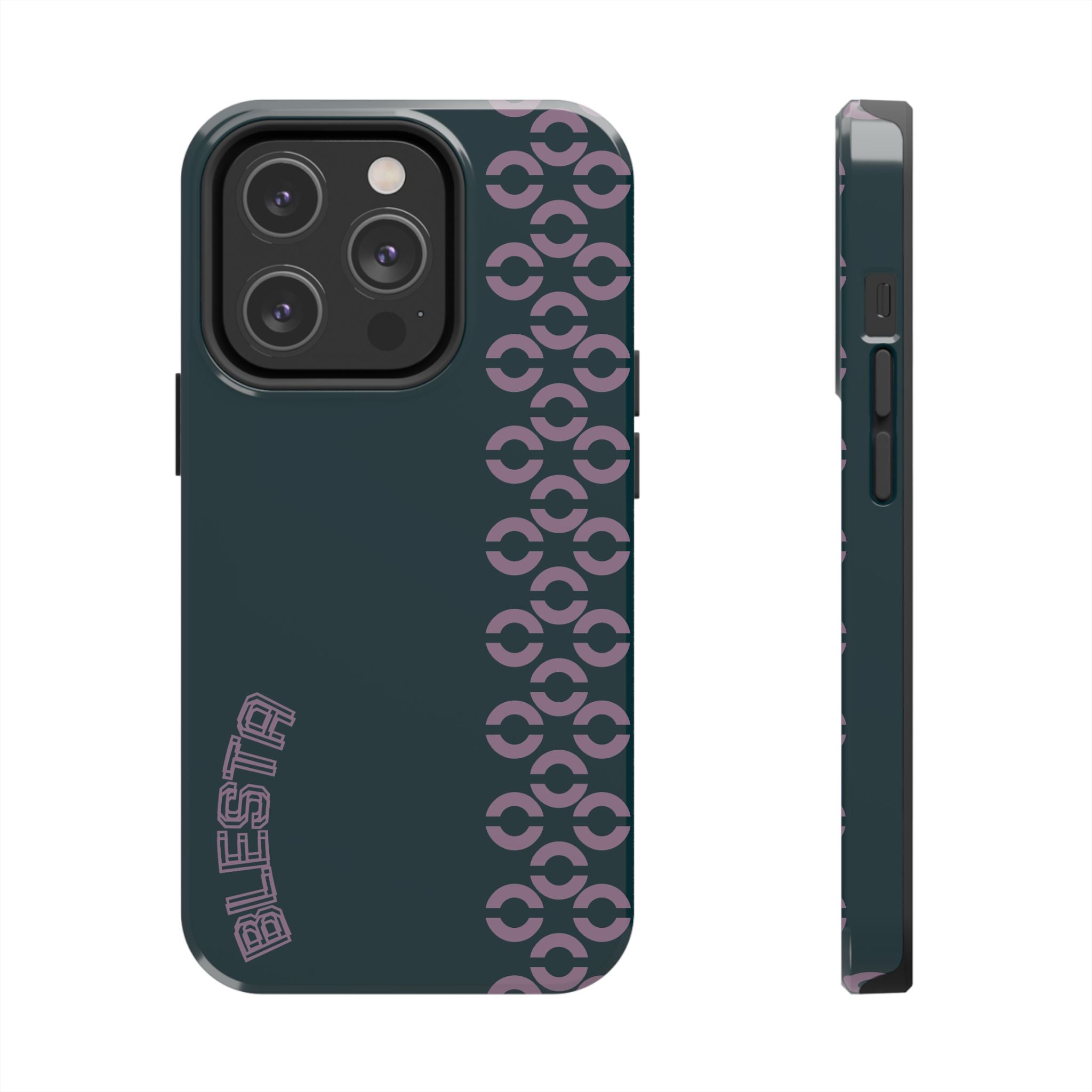 Tough Phone Case — Sleek Dark Teal with Geometric Stripe & “BLESTA” Accent
