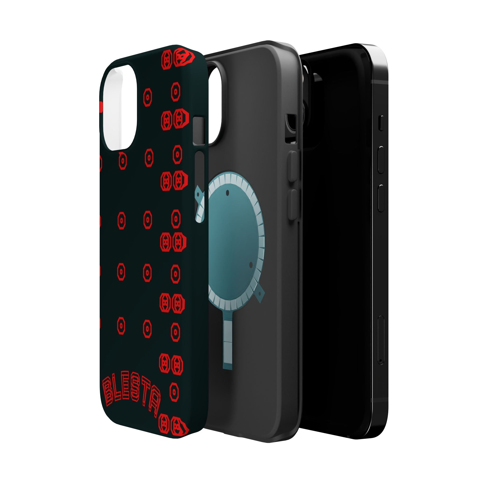Phone Case — Black & Red Retro Pixel Pattern Magnetic Impact-Resistant Case
